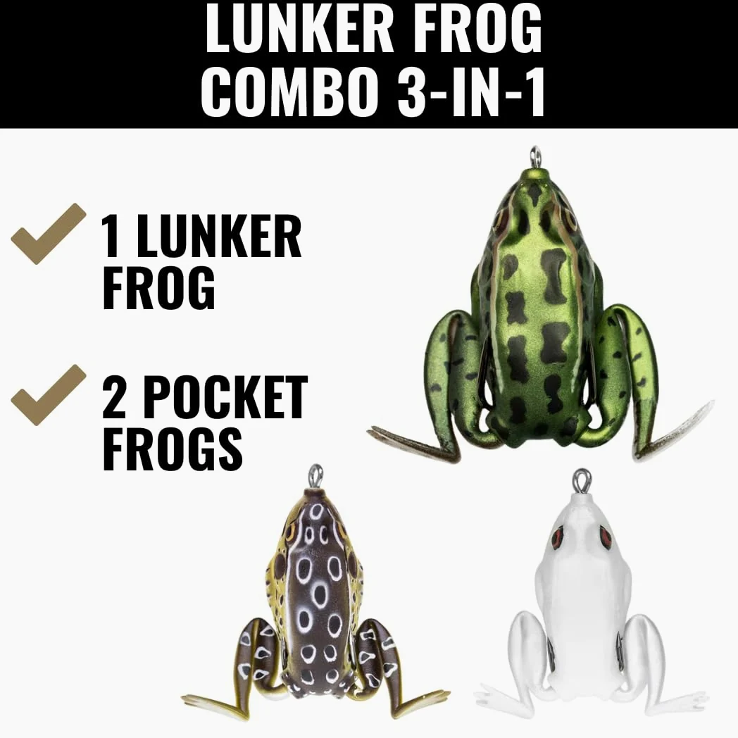 Lunkerhunt - Kit de señuelo de Pesca (Paquete de 3) | 1 Tortuga, 1 Rana, 1 pez Sol | Cebo de Pesca de Agua Superior para Pesca de lubina, anzuelos sin Malas Hierbas