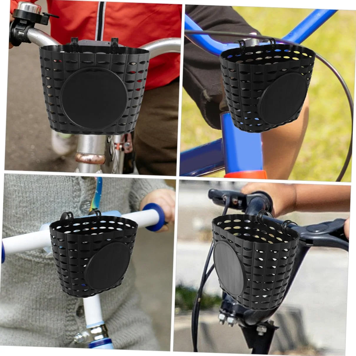 Cesta de Bicicleta para Niños de Plástico Negra Desmontable con Correa Ajustable para Accesorios de Bicicleta Cómoda y Segura