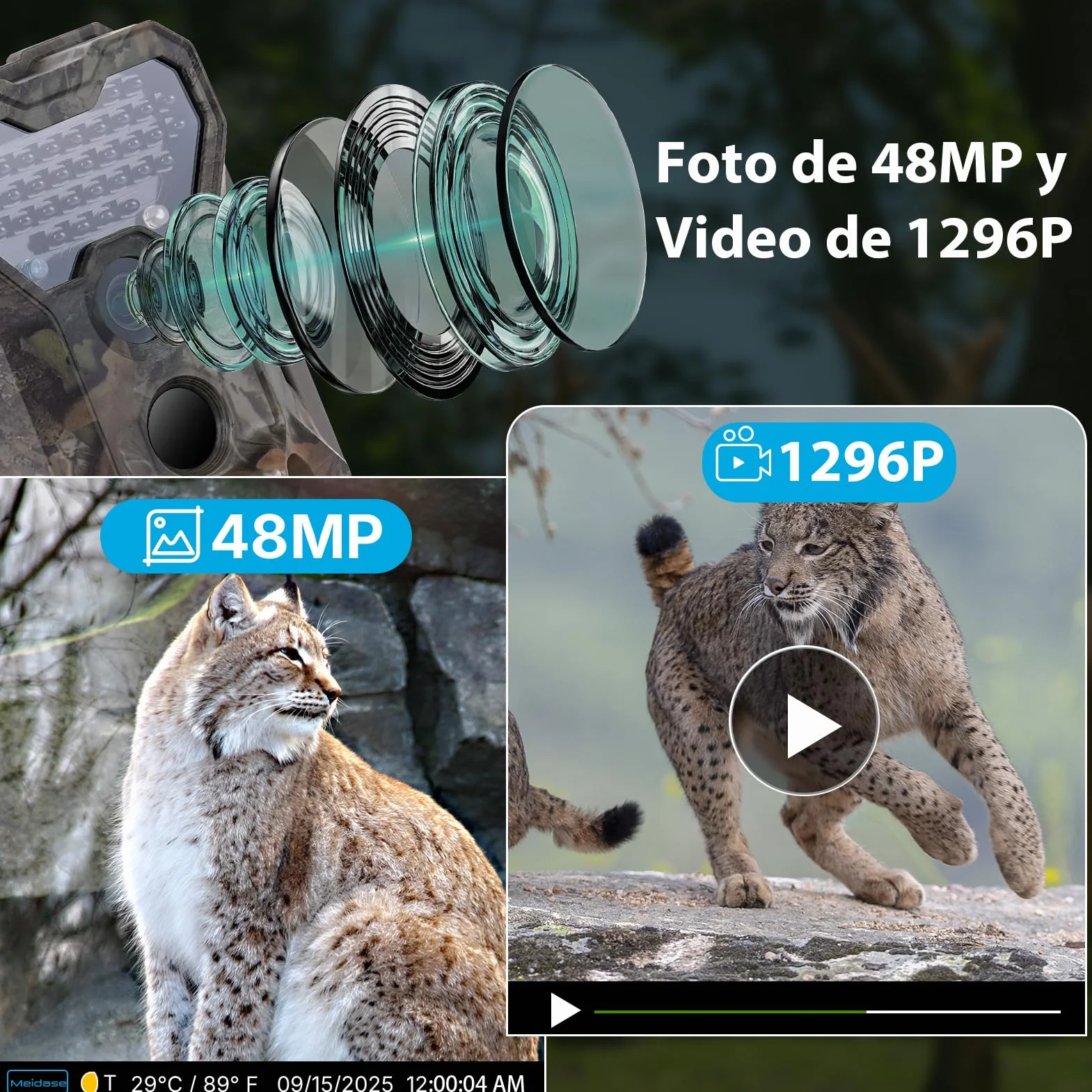 Meidase S970 Pro 4G LTE Cámara de Caza, 48MP 1296P, con Transmisión en Vivo, Visión Nocturna, Activación por Movimiento 0.1s, Transferencia de App, con Batería de 7800mAh y Tarjeta SD 64GB, GPS