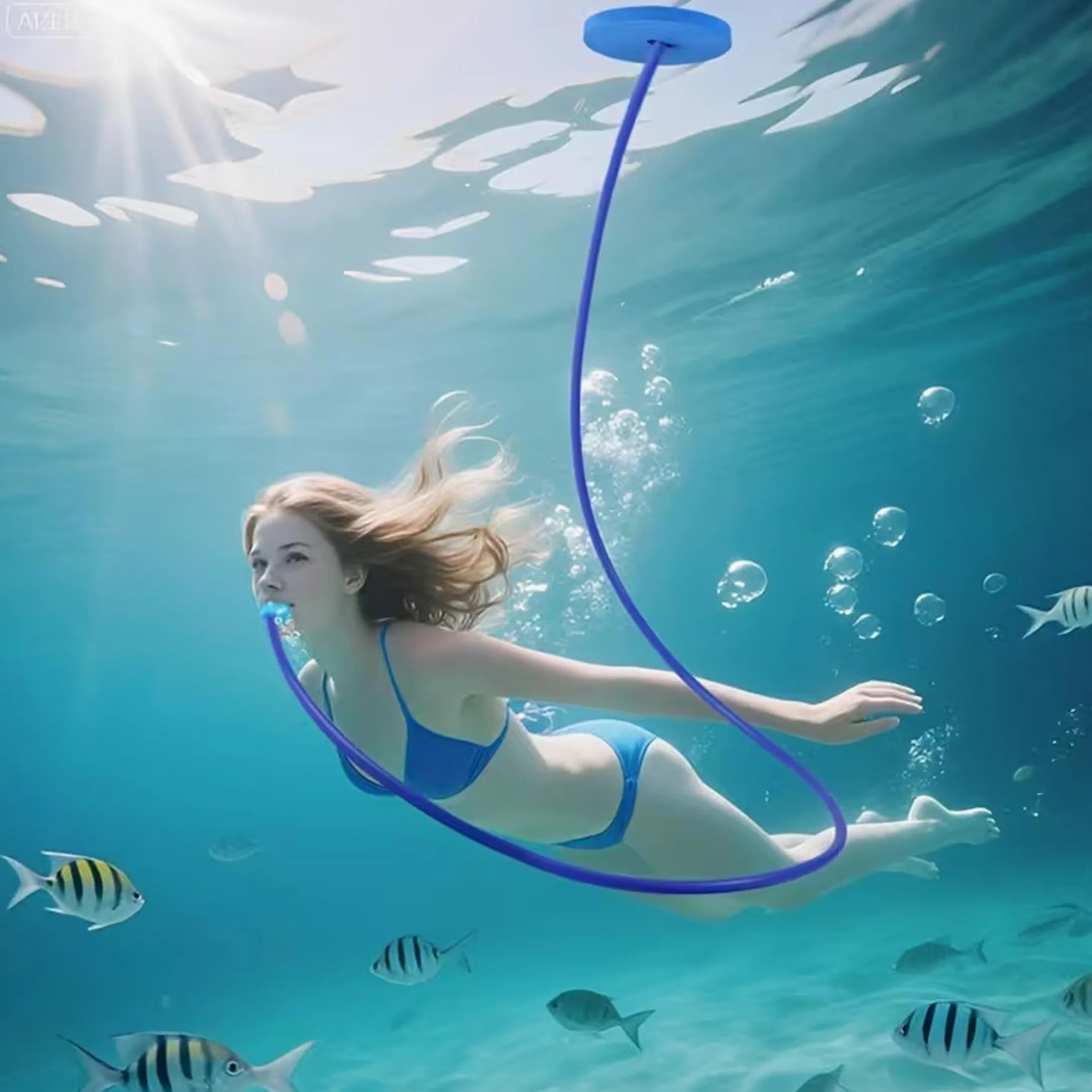Dispositivo de respiración subacuática de 2 Piezas, Tubo Largo de Snorkel con diseño de Doble Tubo seco, Azul, 9, 84 pies