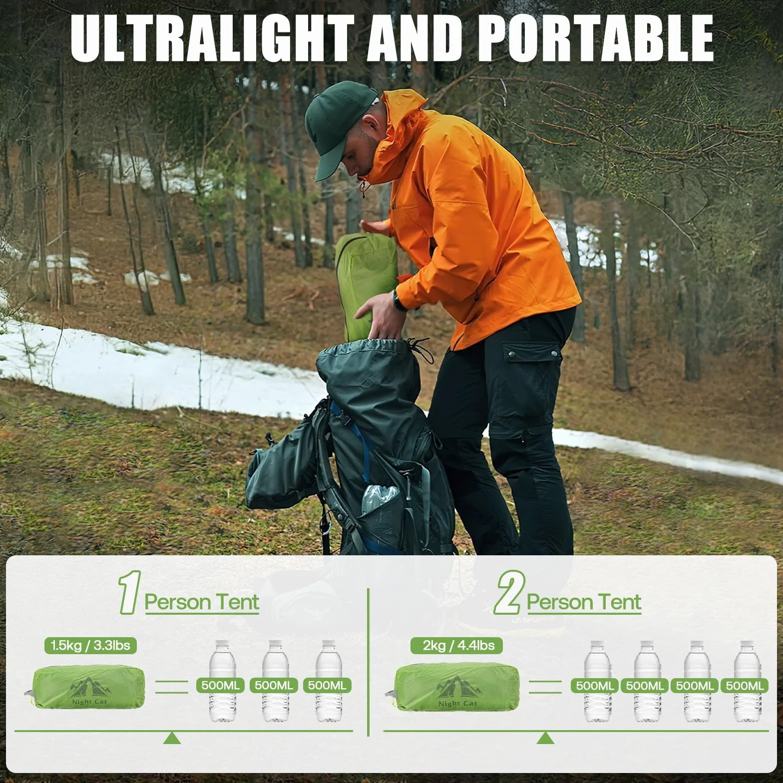 Night Cat Tiendas de Túnel 1 2 Personas: Ultraligero 1.5kg Impermeable Profesional Tiendas Camping Trekking
