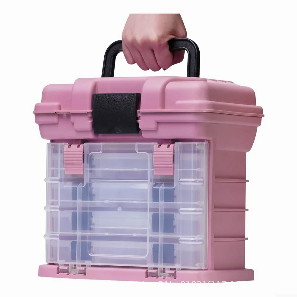 Caja de aparejos de pesca portátil impermeable multi capa señuelo organizador de almacenamiento para cebo plástico contenedor para agua salada engranaje gancho y caja de accesorios de aparejo (rosa)
