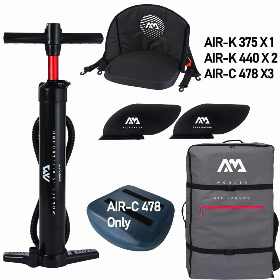 Aqua Marina Tomahawk Air-K Kayak Inflable de Alta presión para 2 Personas, 440 cm de Longitud, Marino/Amarillo