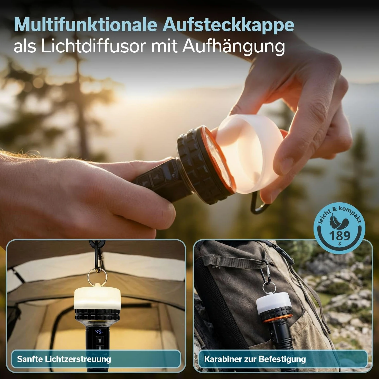 skandika Linterna LED Lyska – Linterna de camping 2 en 1 con LED COB – batería recargable | con imán - luz LED - linterna de mano - para actividades al aire libre - senderismo