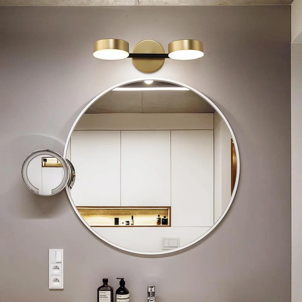 Mengjay Aplique LED Pared Giratoria 360° Moderno Dorado 3 Temperaturas 2 Luces Interior Baño Espejo