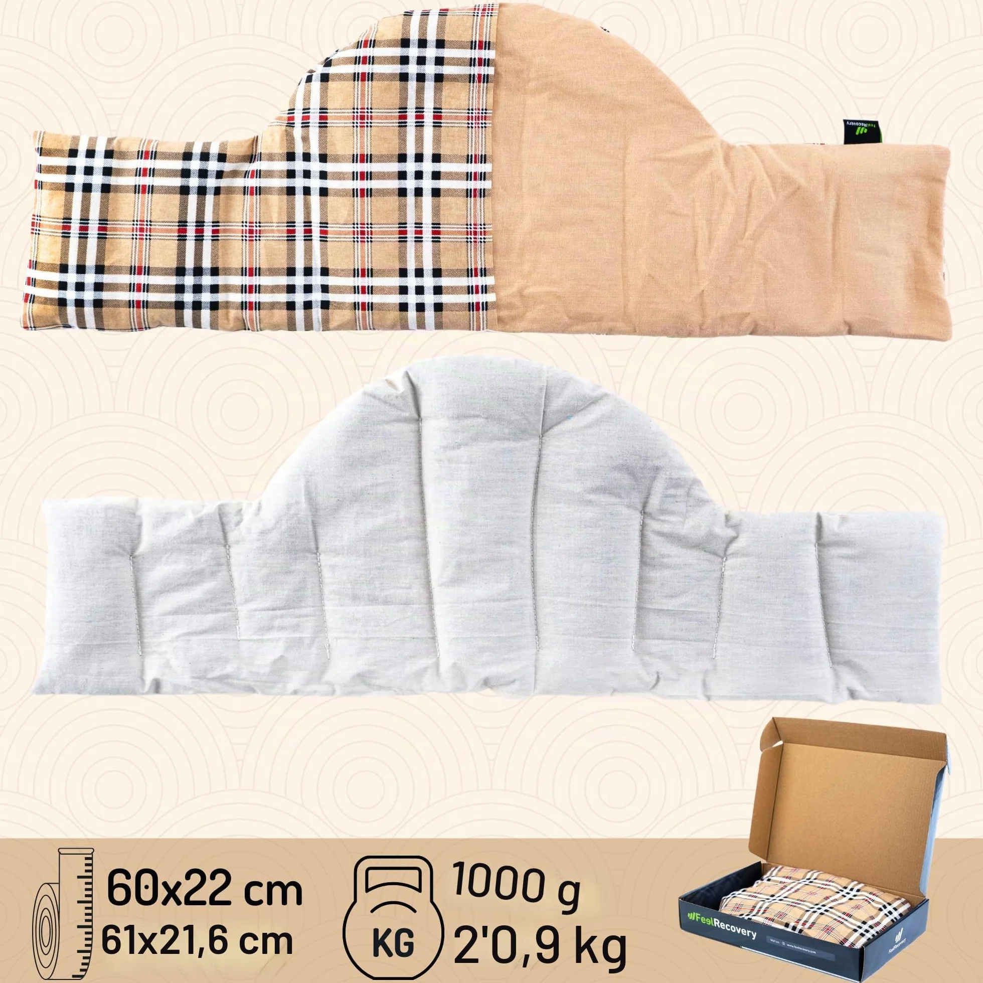 Feel Recovery Saco Térmico Semillas Cervical Almohada Cuello 60x22 cm Microondas Cojín Semillas Funda Lavable Algodón 100% Lavanda Oxford