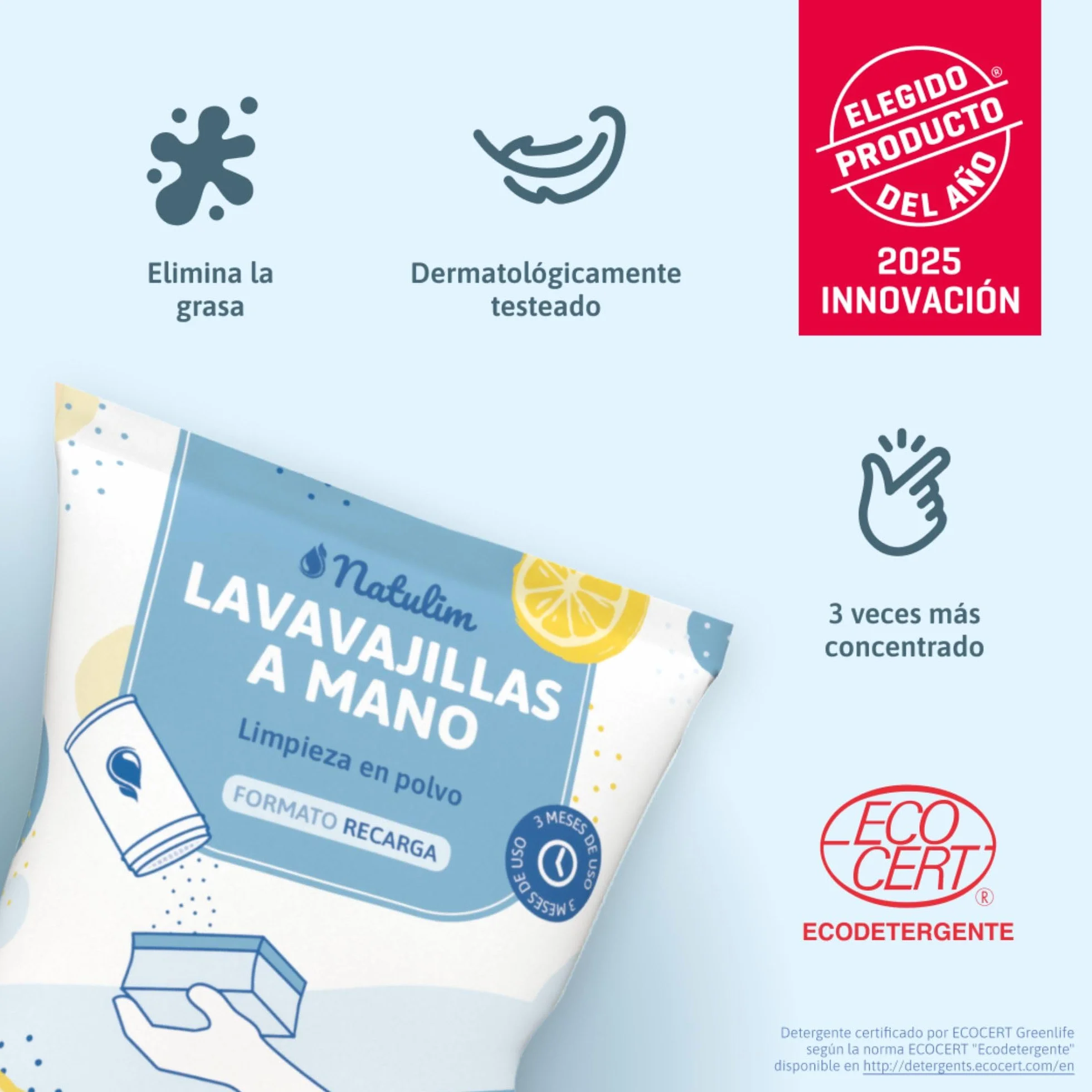 Natulim Pack Lavavajillas a Mano 250g con Dispensador Reutilizable, 2 Esponjas y Sobrecito