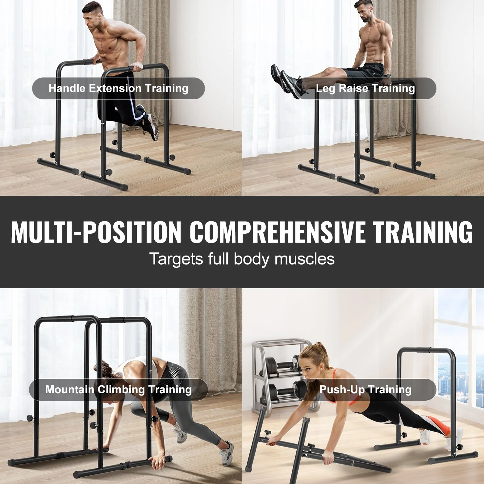 VEVOR Barra de Inmersión Carga 200kg Barras Paralelas Altura Ajustable 1022mm Acero