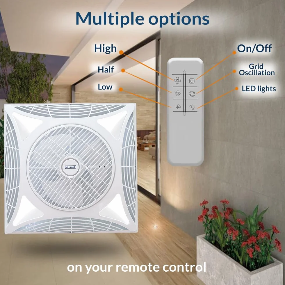 Ventilador de Techo Armstrong Square 68W con Luz LED Blanca Fría 6000k, Control Remoto, Motor AC, 3 Velocidades, Silencioso