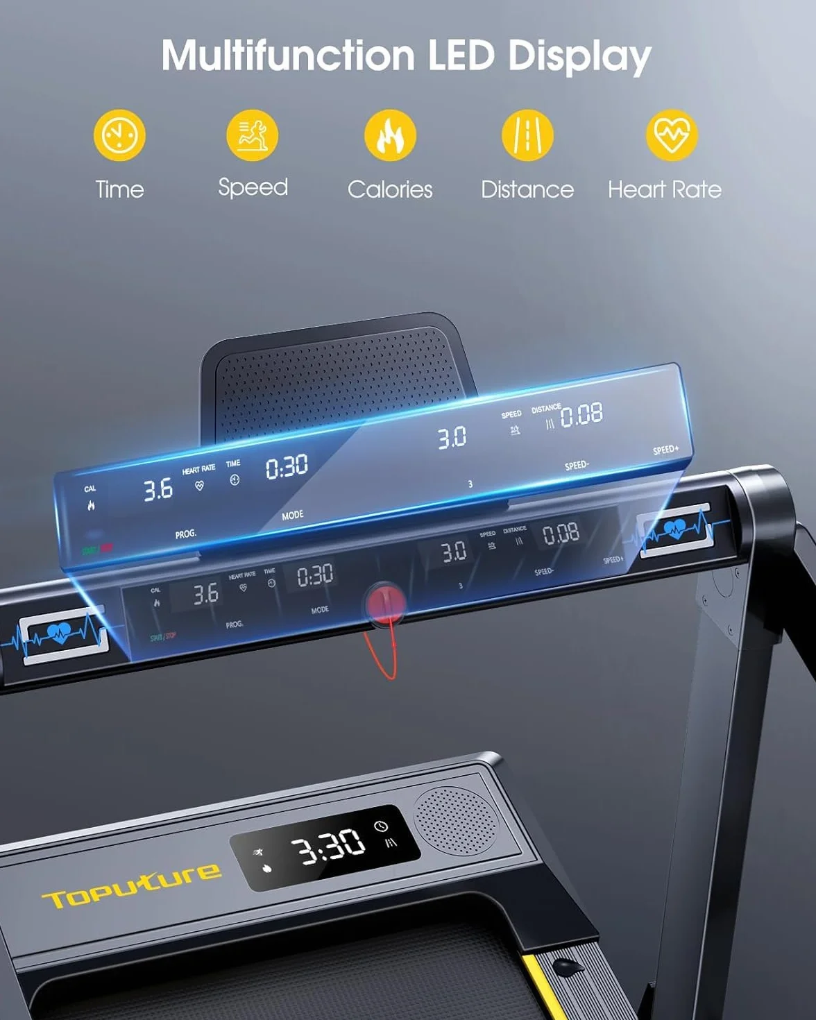 TOPUTURE Cinta de Correr Plegable, 2.5HP Hogar Cinta de Correr para el Debajo del Escritorio, Frecuencia Cardíaca,130 KG, 16KM/H, Dual Pantalla, Bocina Bluetooth, App (Negro - Sin inclinación)