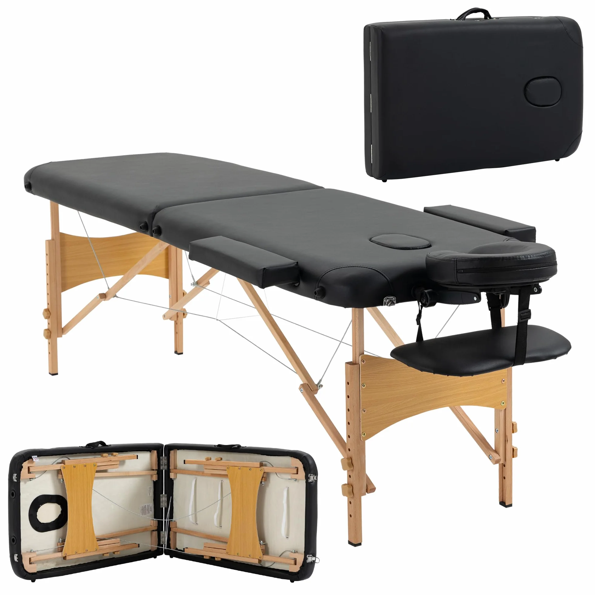 HOMCOM Camilla de Masaje Plegable 210x81 cm Profesional con Reposacabezas Extraíble y Bolsa de Transporte Negro