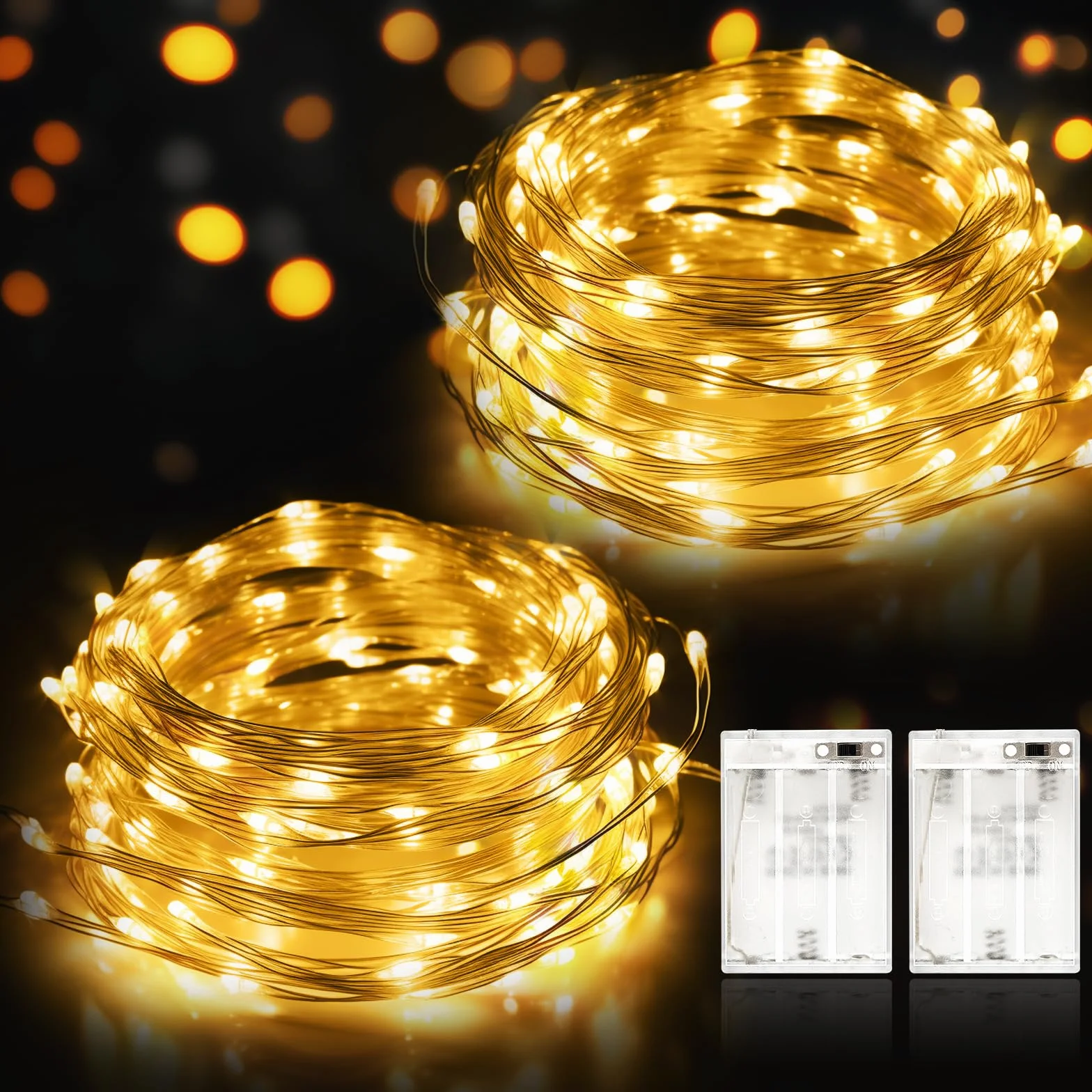 Suright Guirnalda Luces LED 2x12M 120 LED Impermeable Exterior Decoración Navidad Amarillo Cálido
