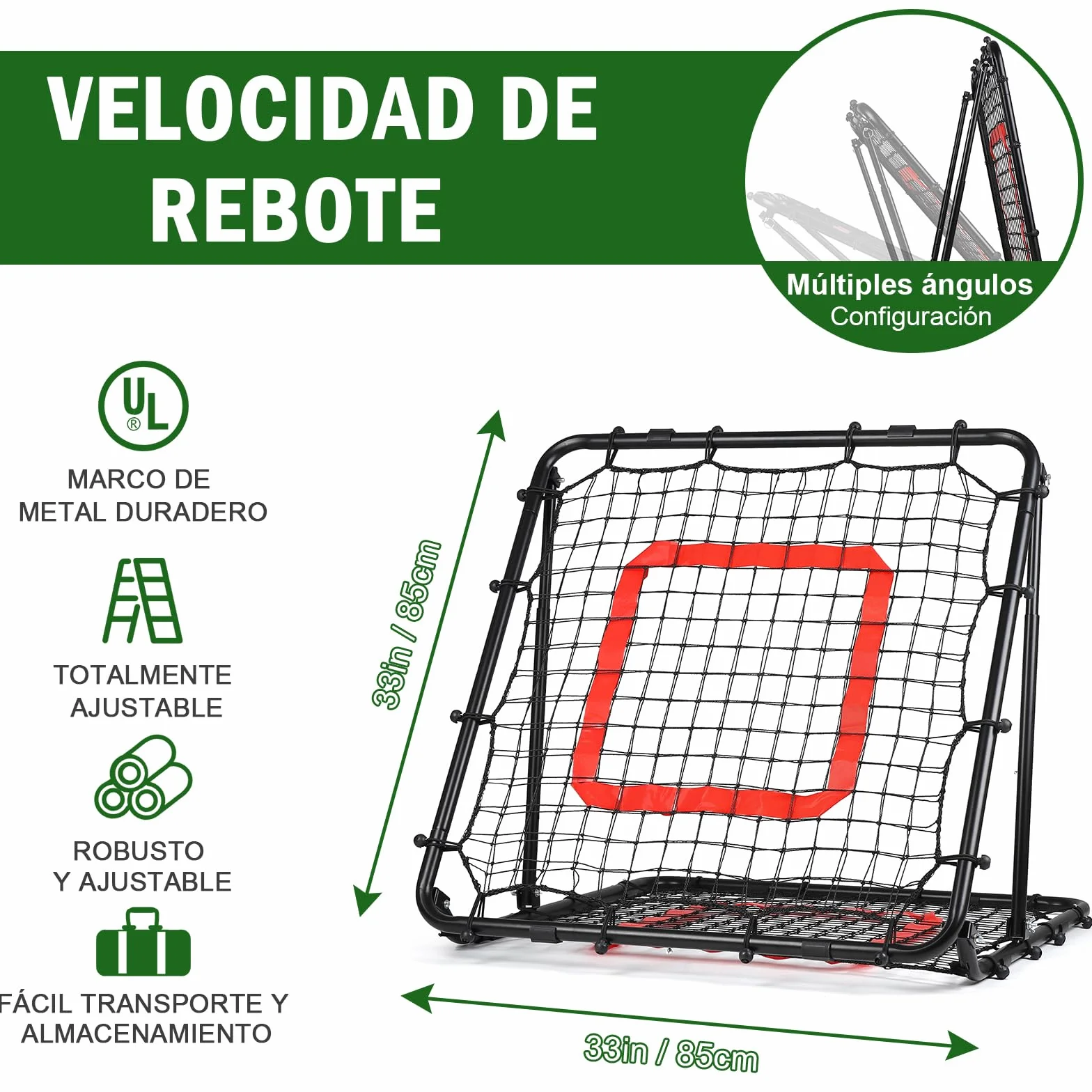 Red de Rebote Fútbol Plegable, Malla de PE de Doble Capa, Ángulo Ajustable