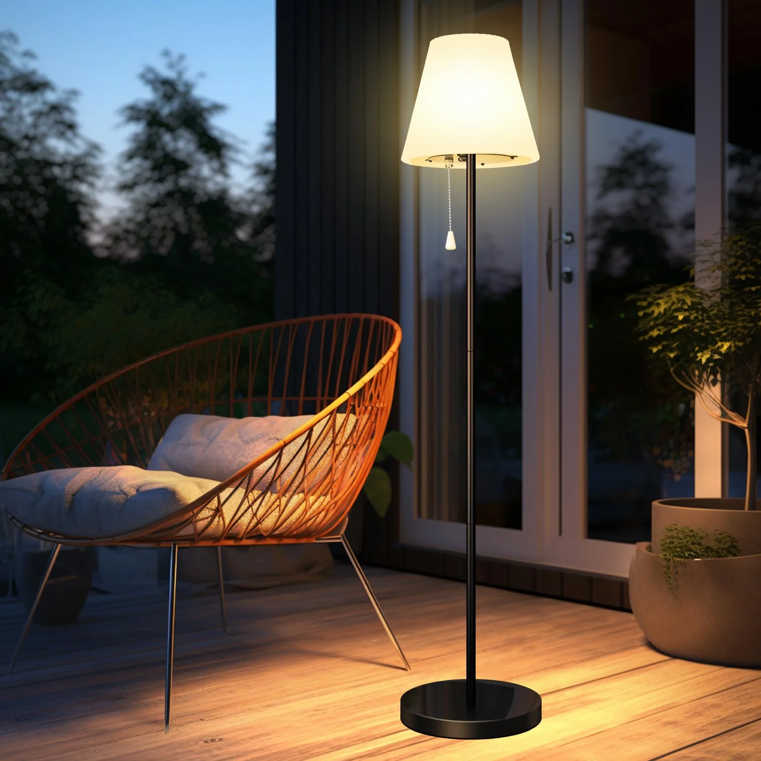 Lámpara de pie solar exterior IP65 resistente al agua USB recargable brillo regulable blanco cálido RGB inalámbrica terraza