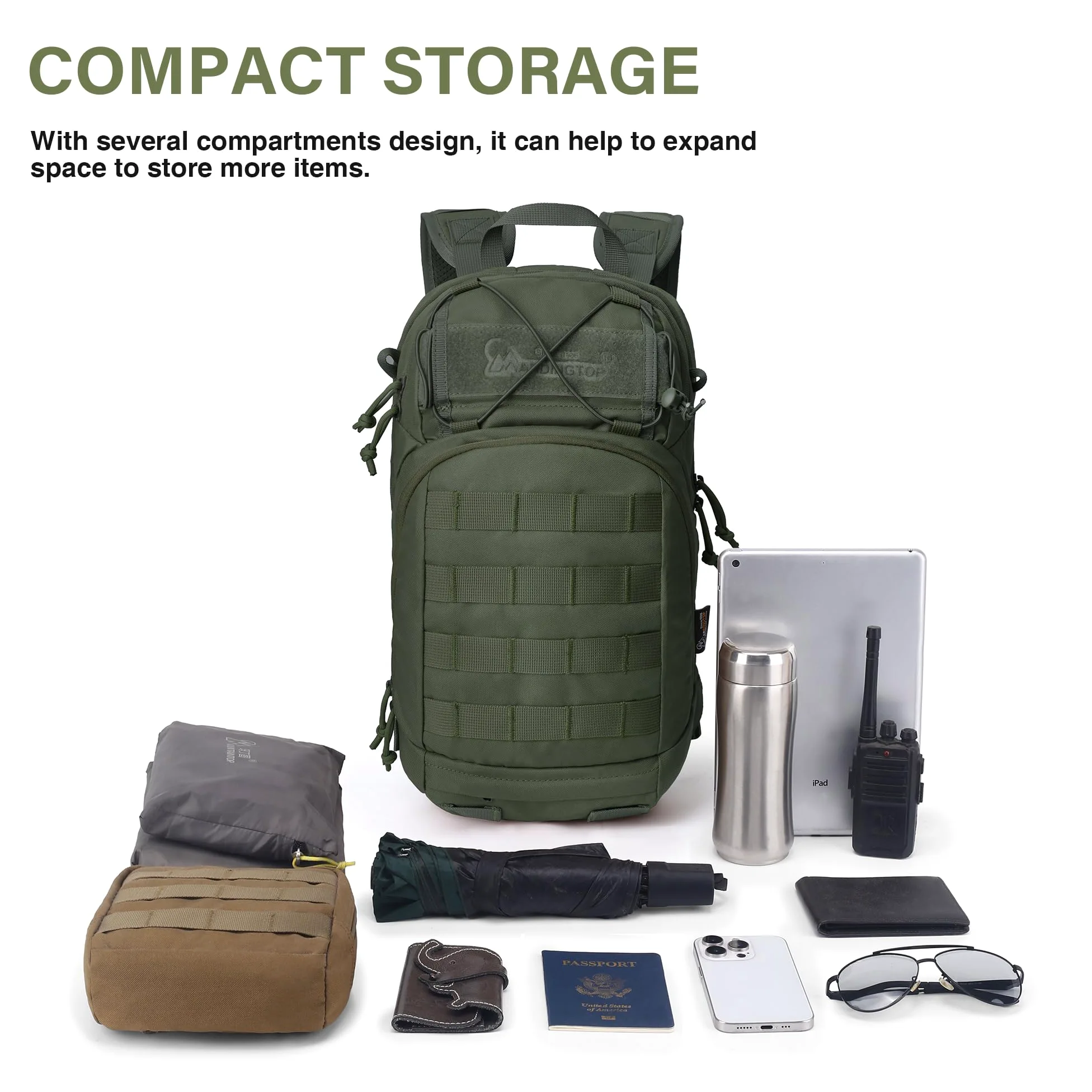 Mardingtop Mochila de ciclismo de 15 L para hombre y mujer, panel trasero de malla transpirable con práctico sistema Molle y soporte para casco para ciclismo, senderismo, correr, esquí
