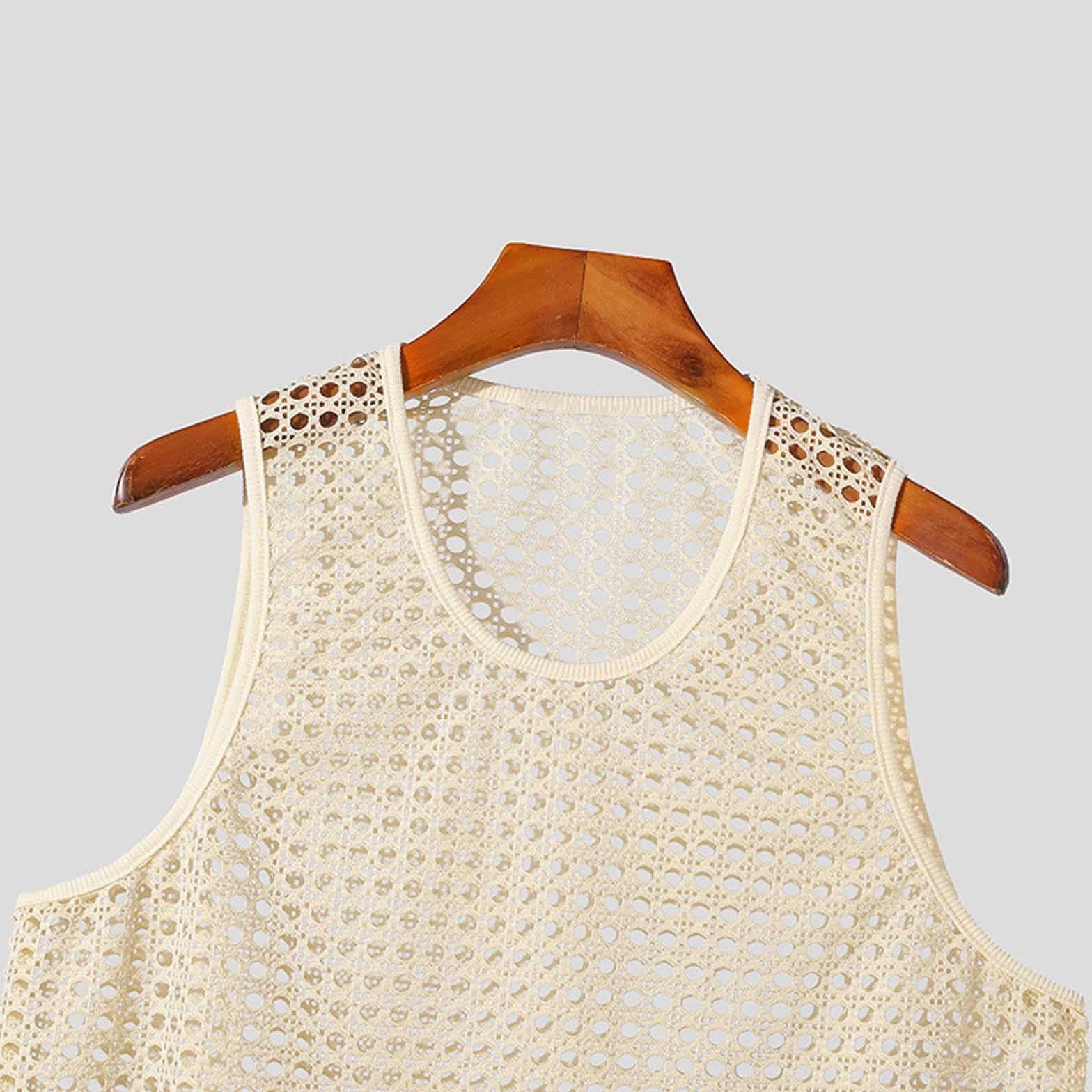 Camiseta de malla transpirable para hombre, tirantes sexy, cuello redondo, sin mangas