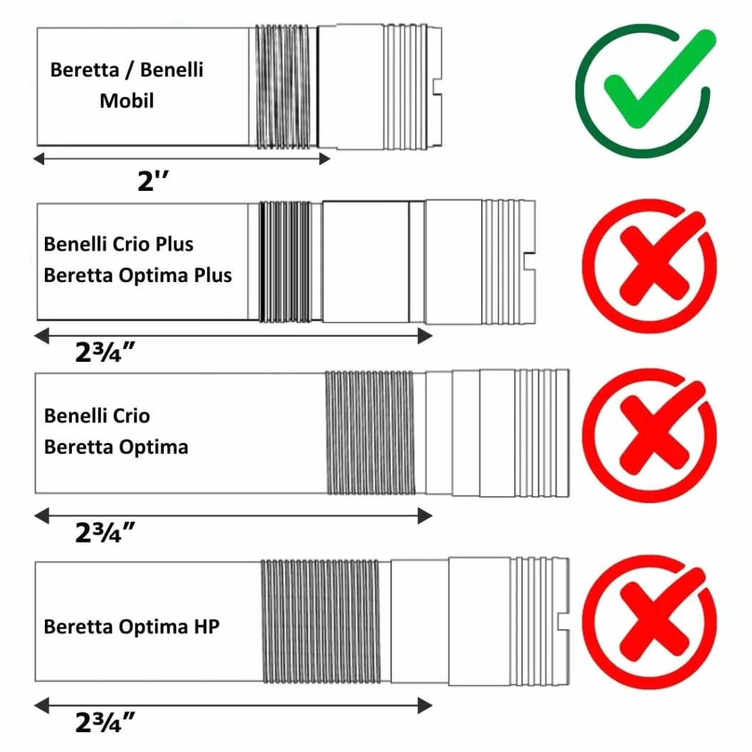 Juego de tubos de estrangulamiento extendidos compatibles con BER/Ben Mobil para escopetas de 12 Ga, 5 tubos de estrangulamiento, negro, anillos codificados por colores