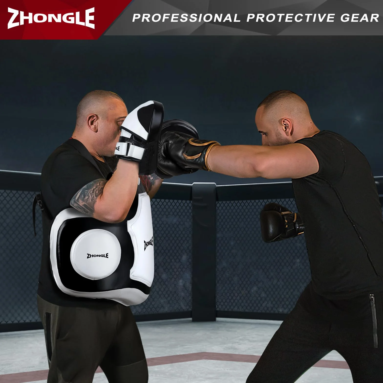 Protector de Cuerpo Profesional, Chaleco de Boxeo, Almohadilla de Bateador Pesado, Taekwondo, Protector de Cuero para Boxeo (White+)