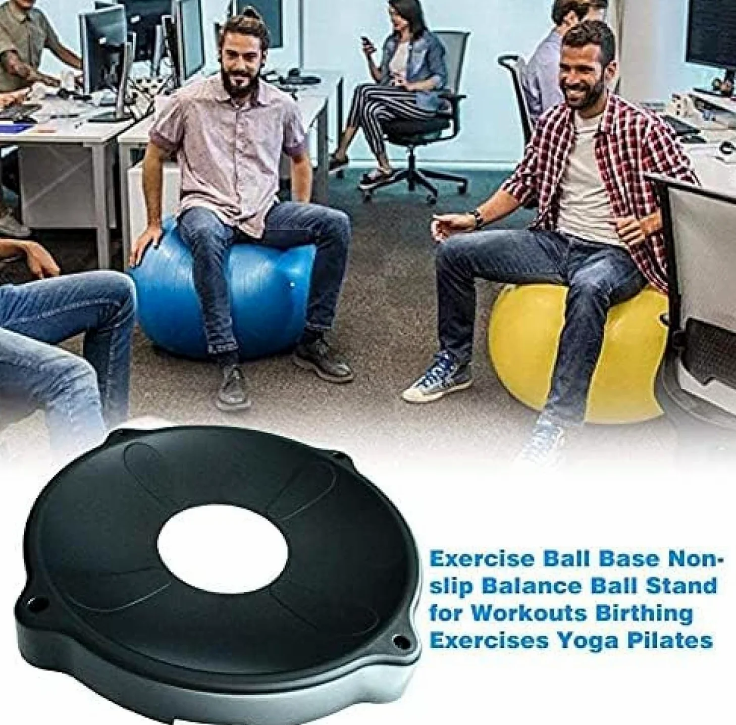 Pelota de Ejercicio Antideslizante con Base de Estabilidad y Bandas de Resistencia para Yoga, Pilates, Embarazo