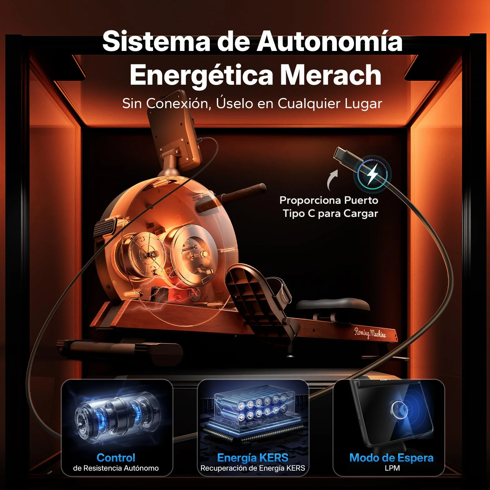 MERACH Máquina de Remo para Casa, Autogeneración, Resistencia Magnética Máxima Mejorada de 60 kg, Ajuste Automático de Resistencia, Rieles Dobles de Madera, Pantalla LED / 21,5" (R7) (LED (Q3))