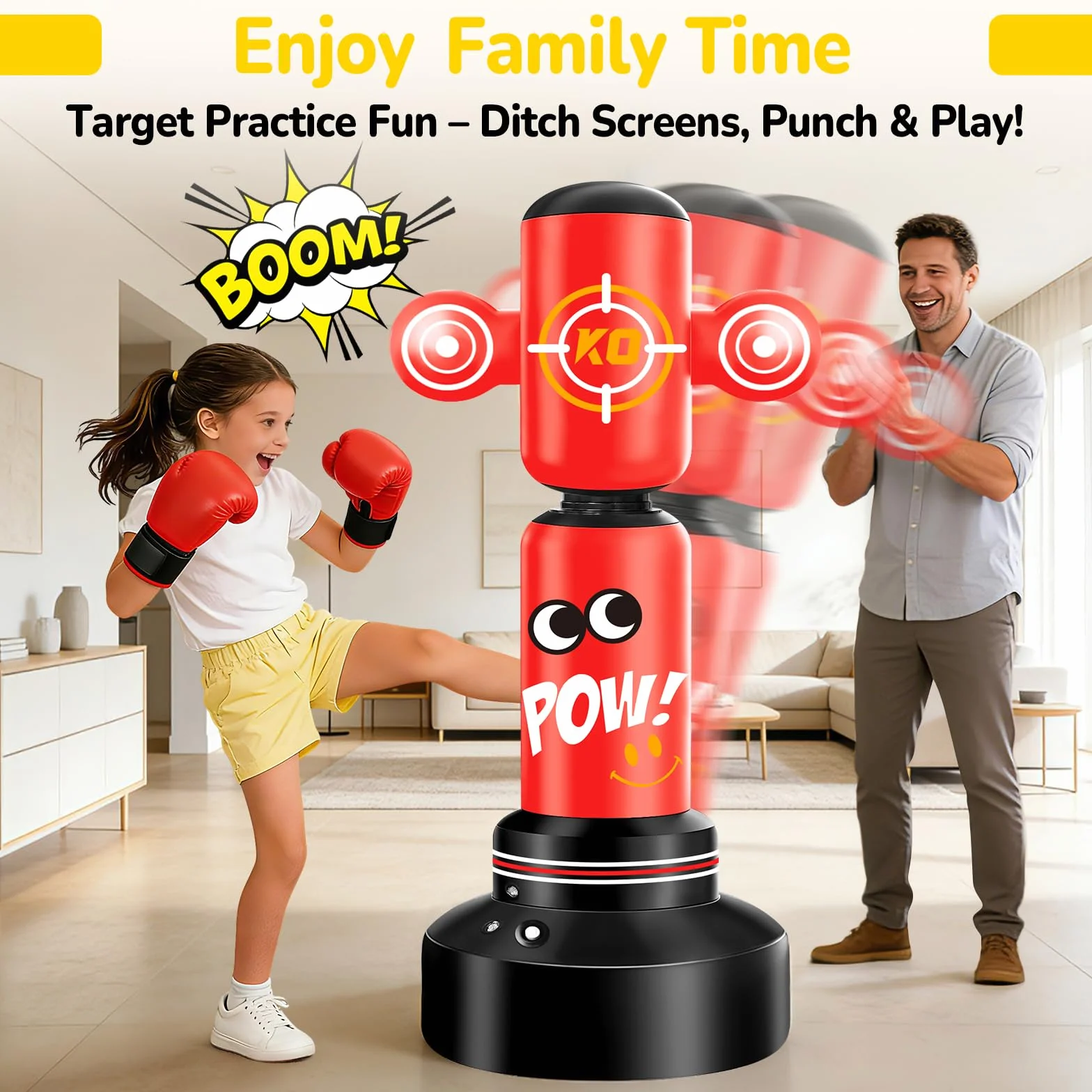 Saco Boxeo niños, Set de Boxeo con Bomba y Cuerda para Saltar Saco de Boxeo Hinchable Grande de 165cm, Regalos para niños y niñas de 3 a 12 años para Practicar kárate, Taekwondo