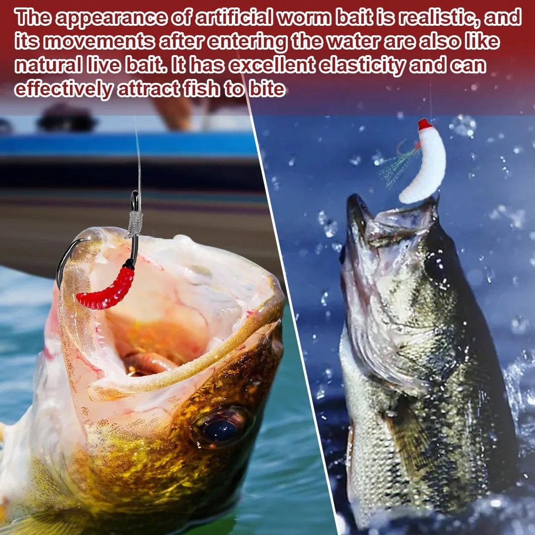 Atrayentes de pesca,50 cebos biomiméticos, 2,4 cm/0,4 g de gusanos de la harina para peces.