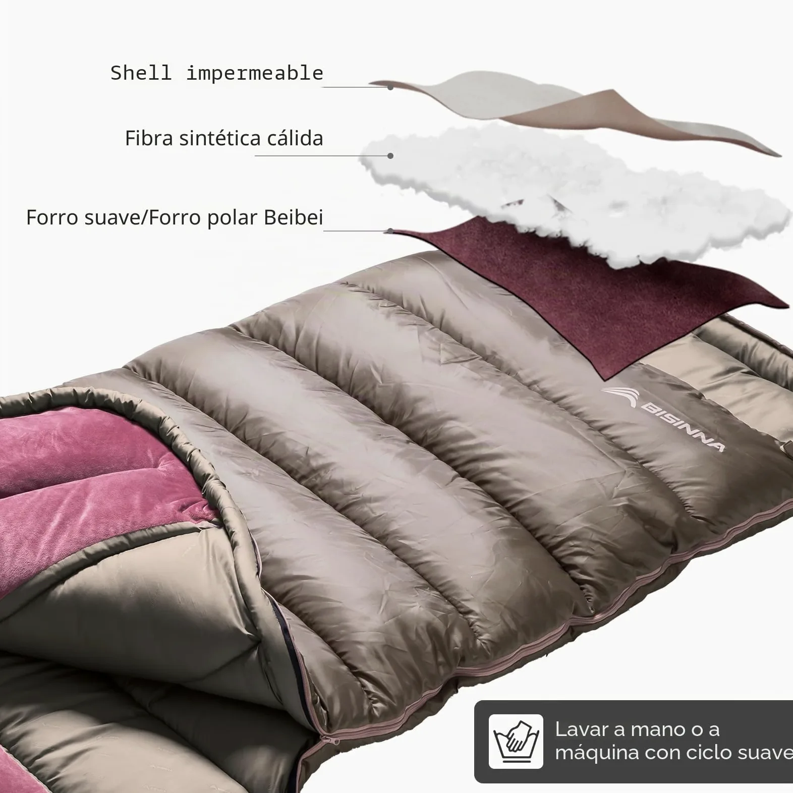 BISINNA Saco de Dormir XL para Adultos, Cuatro Estaciones Sobredimensionado Cálido Cómodo Impermeable Ligero Saco de Dormir, Camping Mochilero Senderismo Interior y Exterior | Saco de dormir XL extra grande y ancho, 3,5 kg, para camping estático y camping