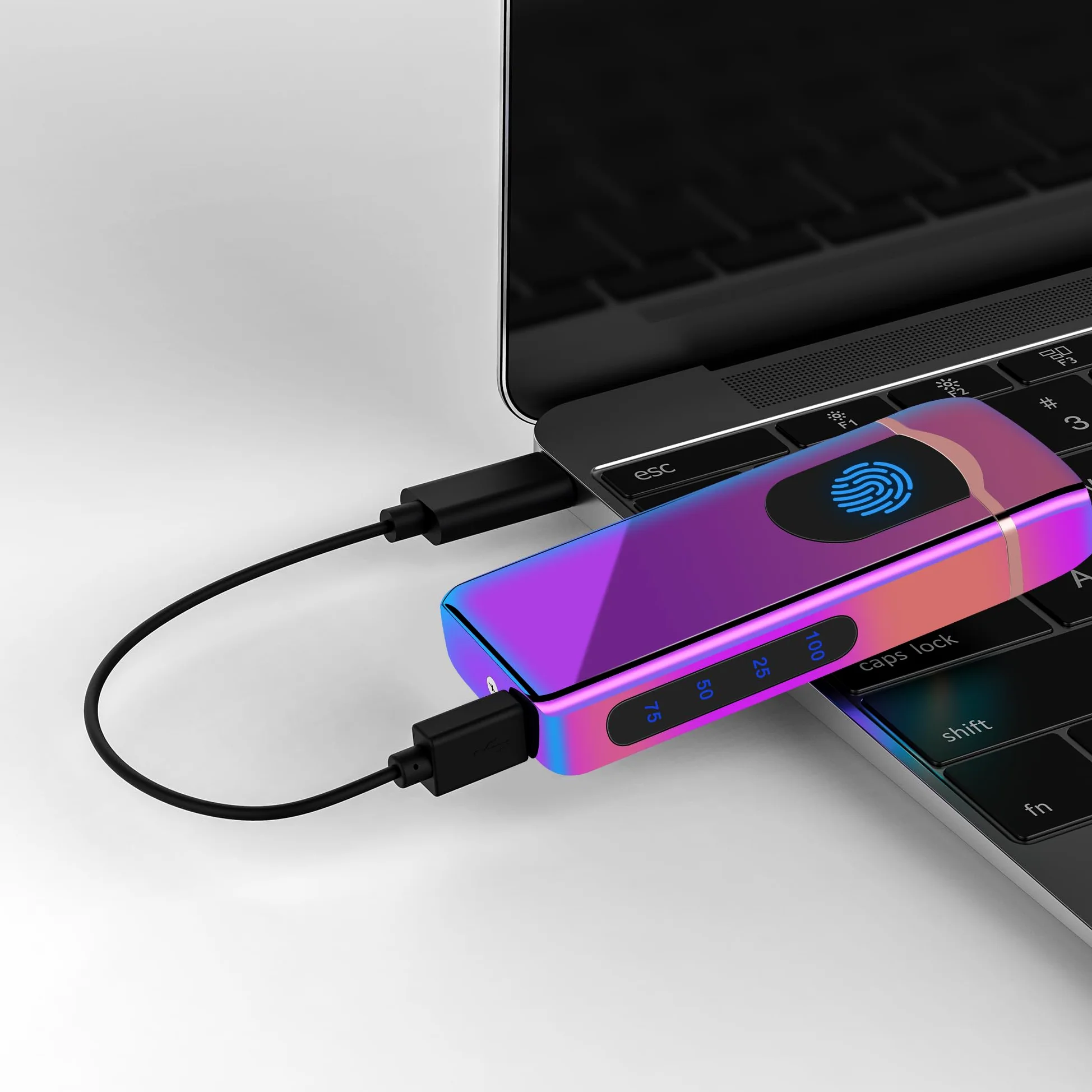 Encendedor de plasma de triple arco con batería de 500 mAh, recargable por USB, resistente al viento, encendedor fresco (colorido)