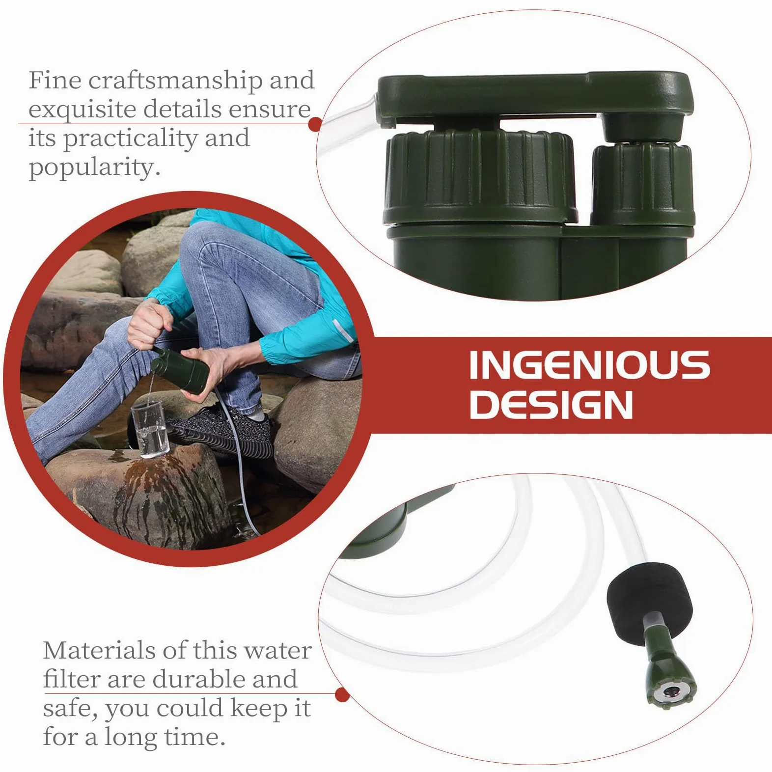 Toddmomy Purificador de Agua Portátil Verde de Abs para Camping | Filtro Exterior de Emergencia, Seguro y Fiable, Fácil de Transportar, Uso en Rutas y Acampadas