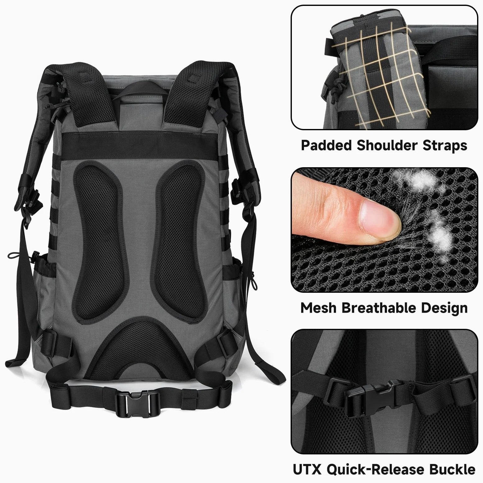 EXCELLENT ELITE SPANKER Mochila Militar Táctica Molle Mochila de Camping Mochila de Caza para Senderismo, Excursión y Viajes(GRY)