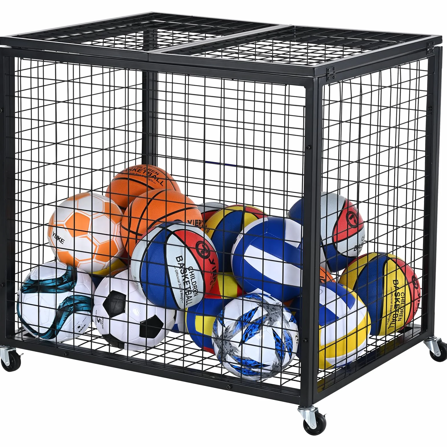 VEVOR Carro de Bolas con Cerradura 85x67,5x82,5 cm Jaula Móvil de Almacenamiento de Bolas con 4 Ruedas de Acero y Frenos Organizador para Equipo Deportivo Gimnasio Escuela Garaje Interior Exterior