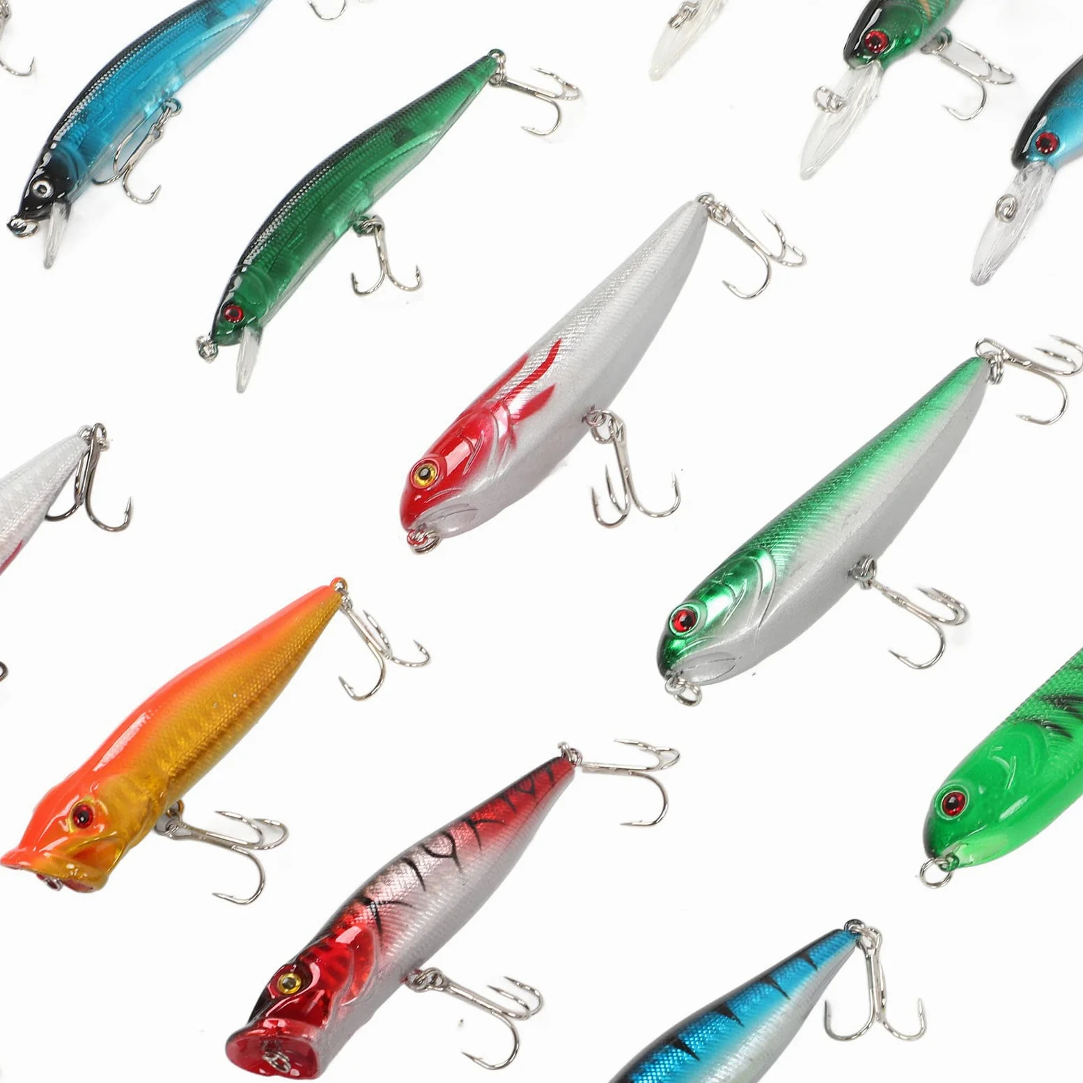 Cebo Artificial Duro, Kit 35 Piezas Señuelos Minnow Mezclados, Material Resistente, Aplicación Agua Dulce y Salada, Para Pesca en Barco, Lago, Río