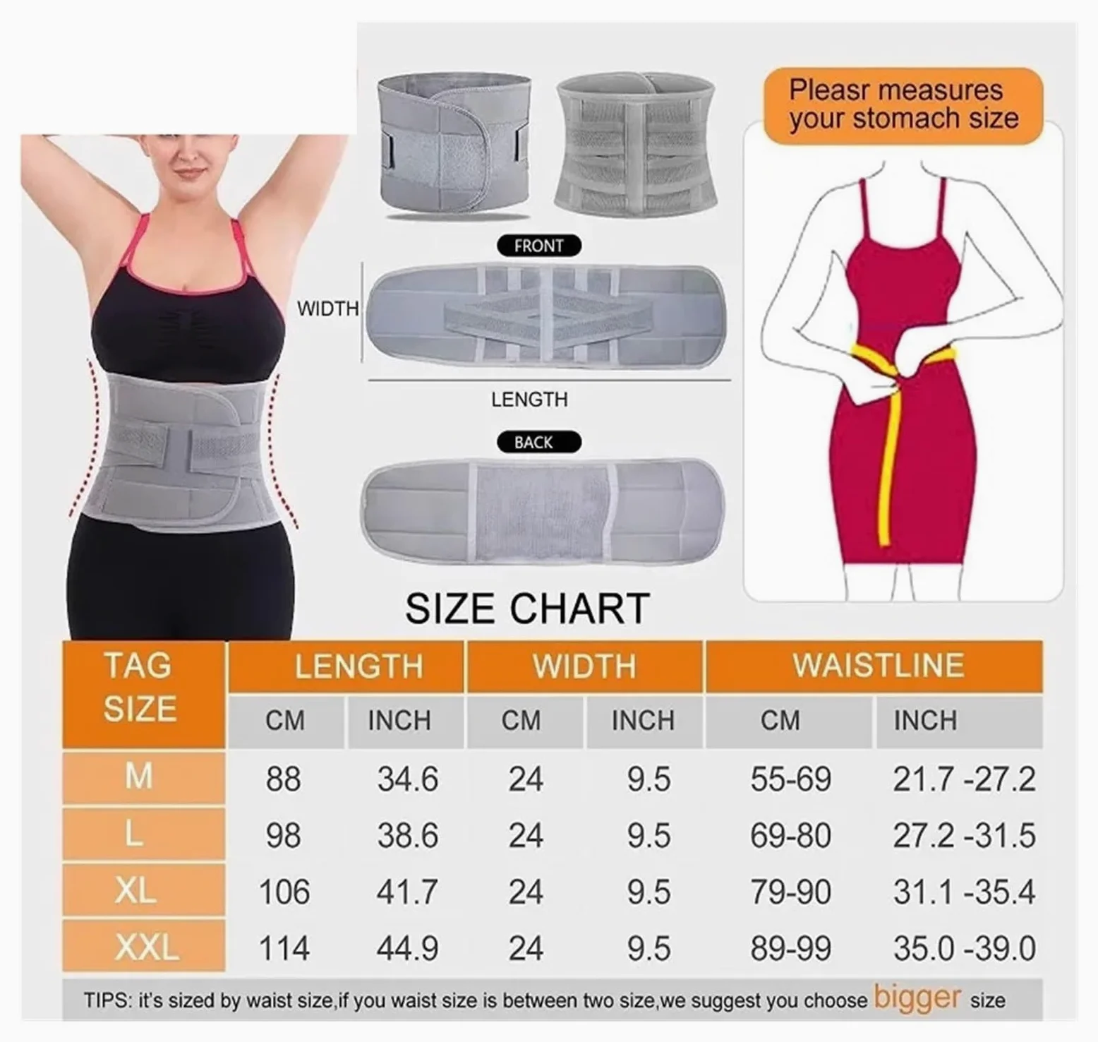Faja Abdominal Mujer Faja moldeadora de cintura, cinturón de soporte de espalda for mujeres y hombres, correa de control abdominal adelgazante, corsé de doble compresión.
