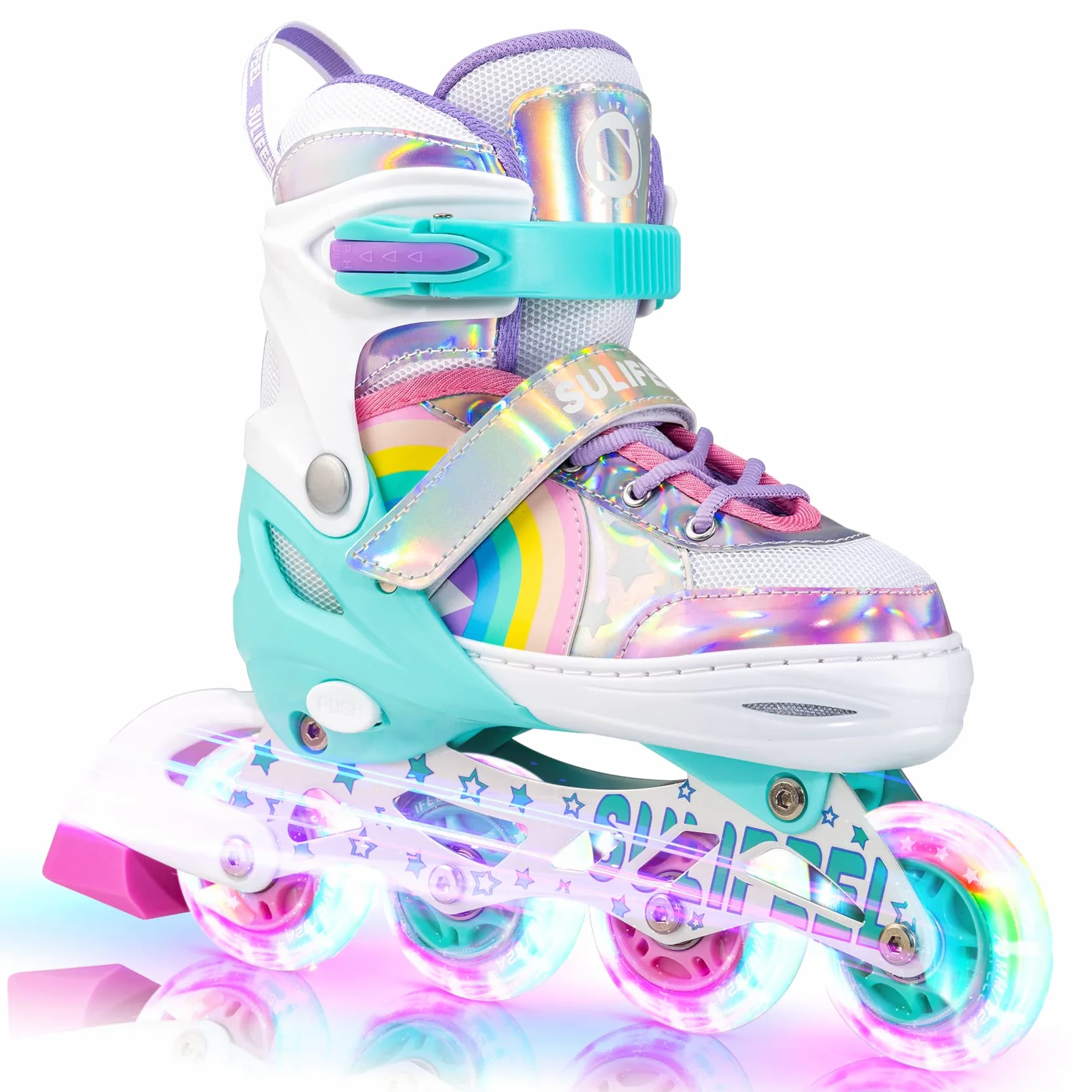SULIFEEL Rainbow Unicorn Patines en línea para niñas Niños Tamaño Ajustable Ruedas iluminadas Principiantes