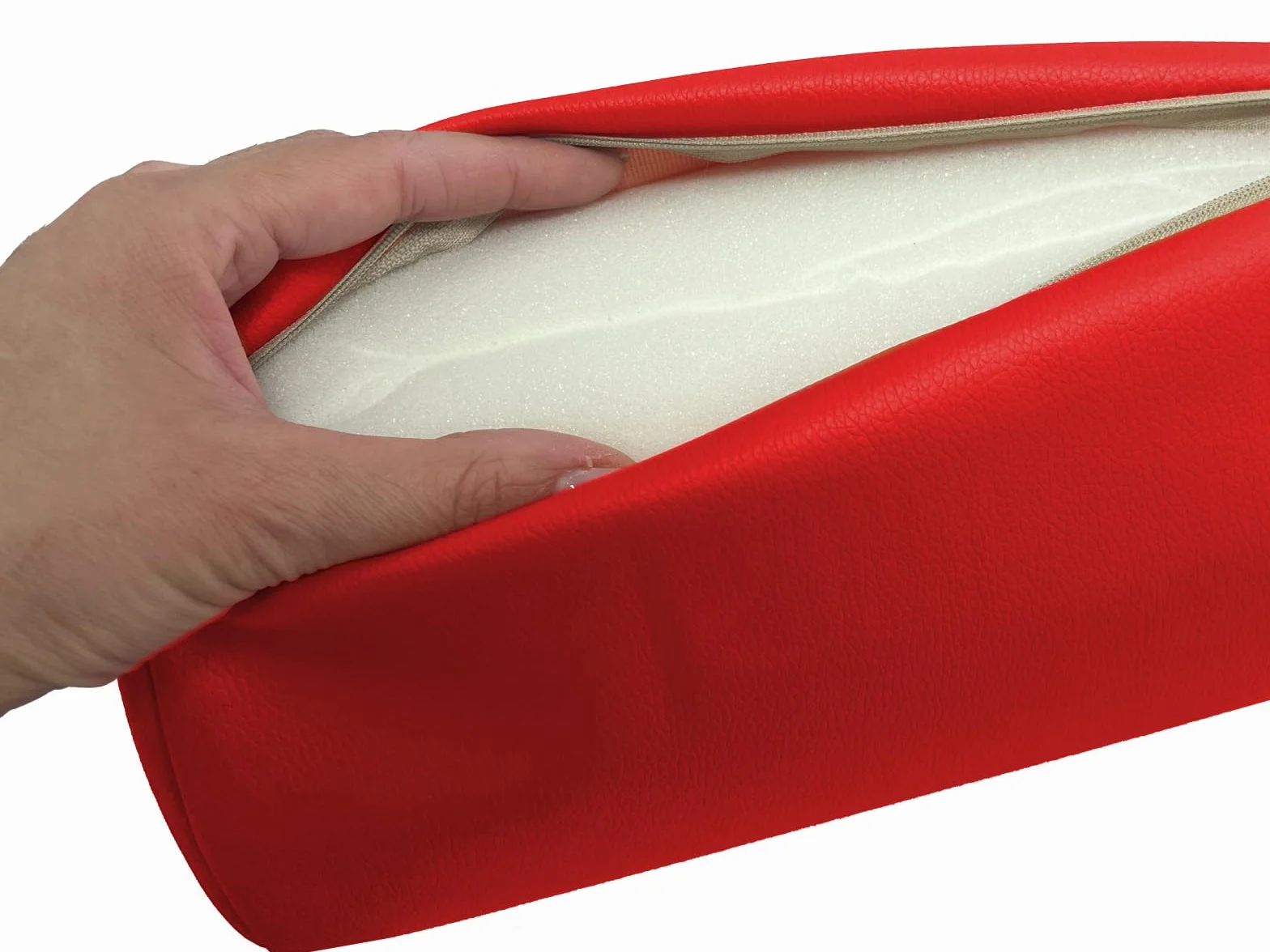 QUIRUMED Cojín Rodillo 55x15 cm Rojo Polipiel Relleno de Espuma Yoga Fitness Masaje