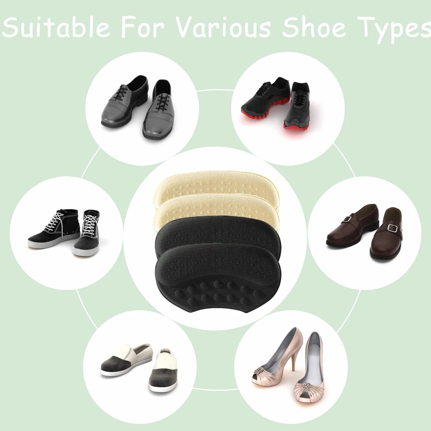Almohadillas para Talones Autoadhesivas Reducir Talla Zapato, Antiam pollas, 4 Pares (Negro y Beige)