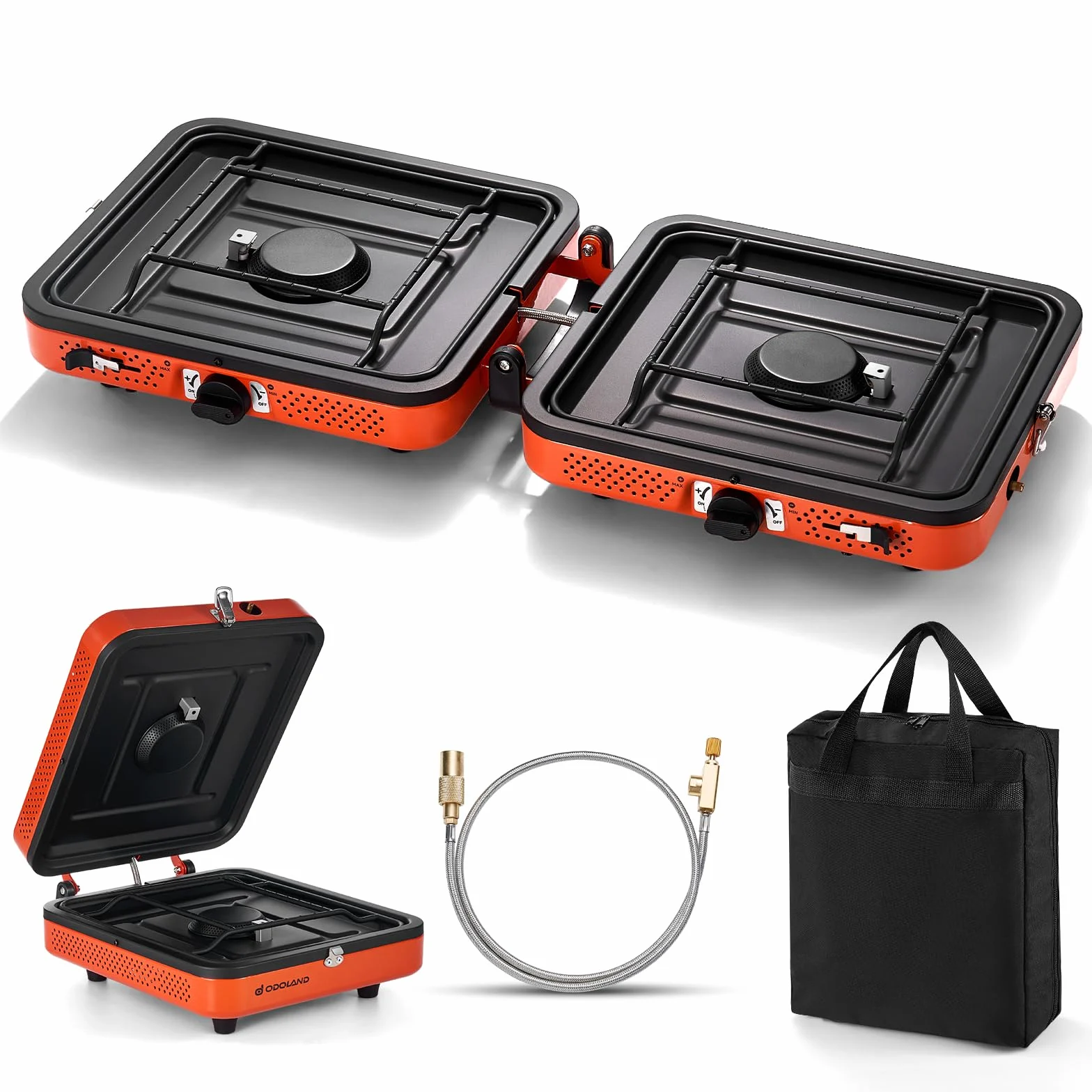 Odoland Estufa de camping portátil 2 quemadores 4400 W encendido automático control de calor