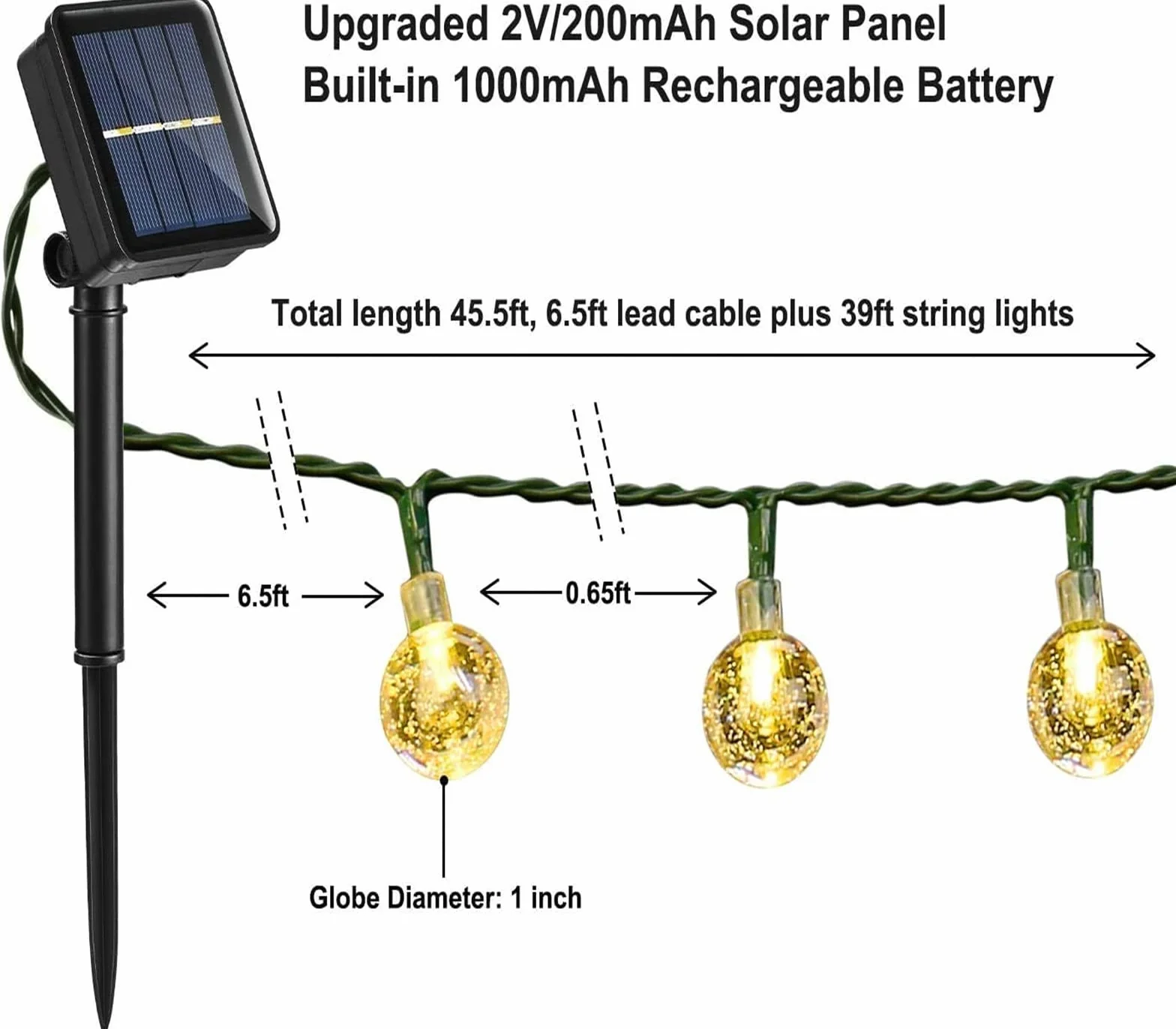 Moxled Guirnaldas Luces Exterior Solares 11M 60 LED Impermeable 8 Modos Cadena de Luces Solar para Jardín Patio Blanco Cálido