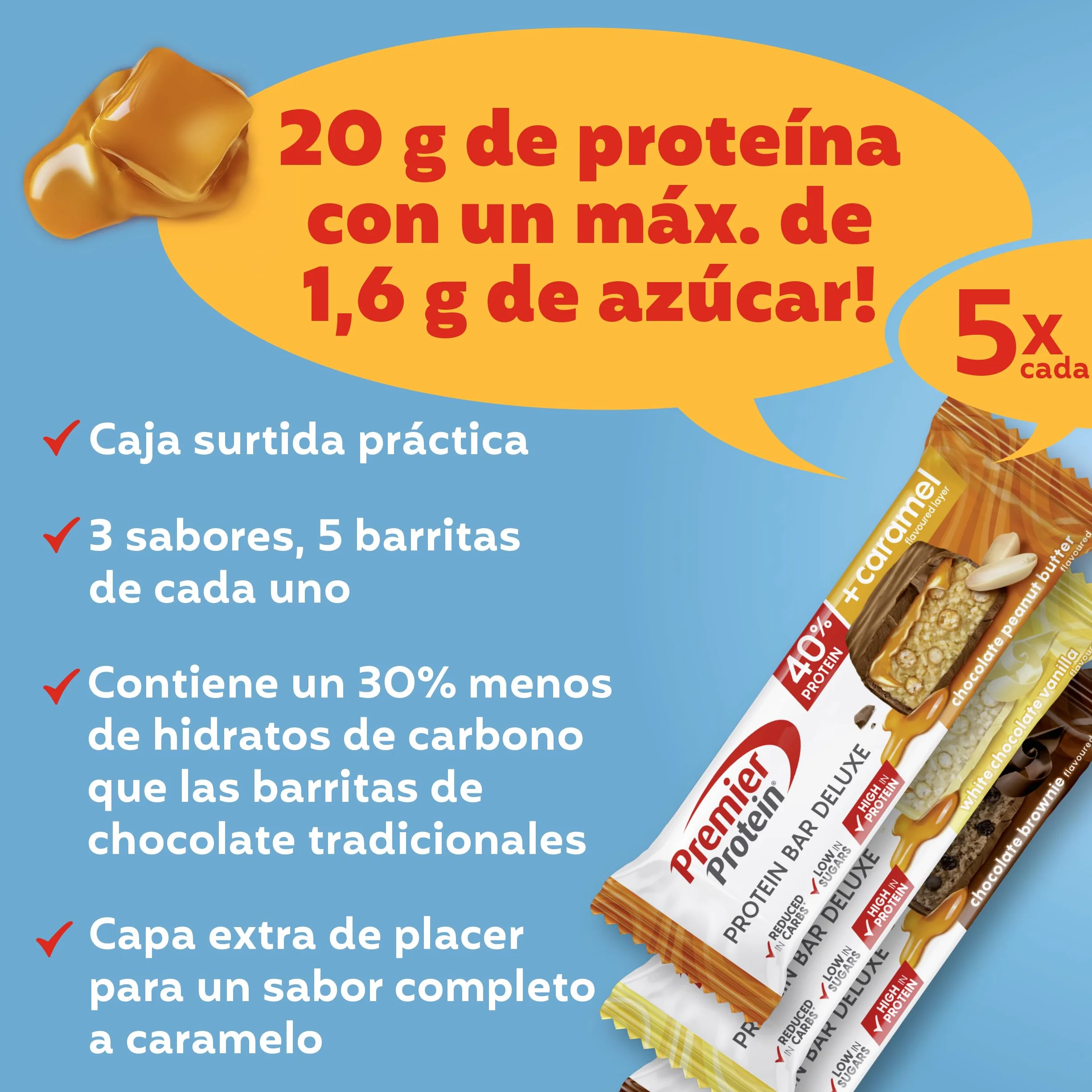 Premier Protein Deluxe 40% Protein Bar Multiflavourbox 15x50g Low Sugar Low Carb palmölfrei