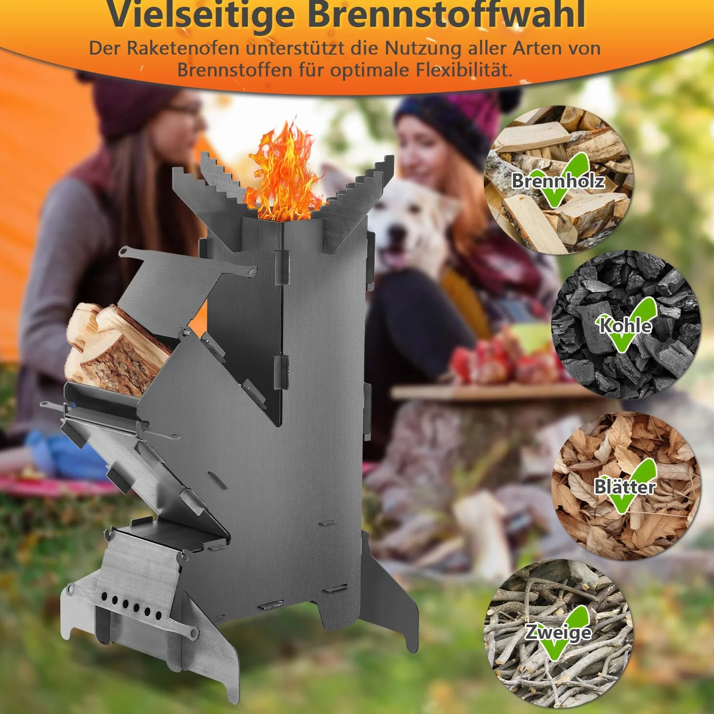 Eulenke Horno de cohetes con placa de parrilla y gancho para fuego, sistema de conexión Rocket Stove de acero de 3 mm de grosor, estufa de cohetes, estufa de leña, estufa de camping, estufa de cañón