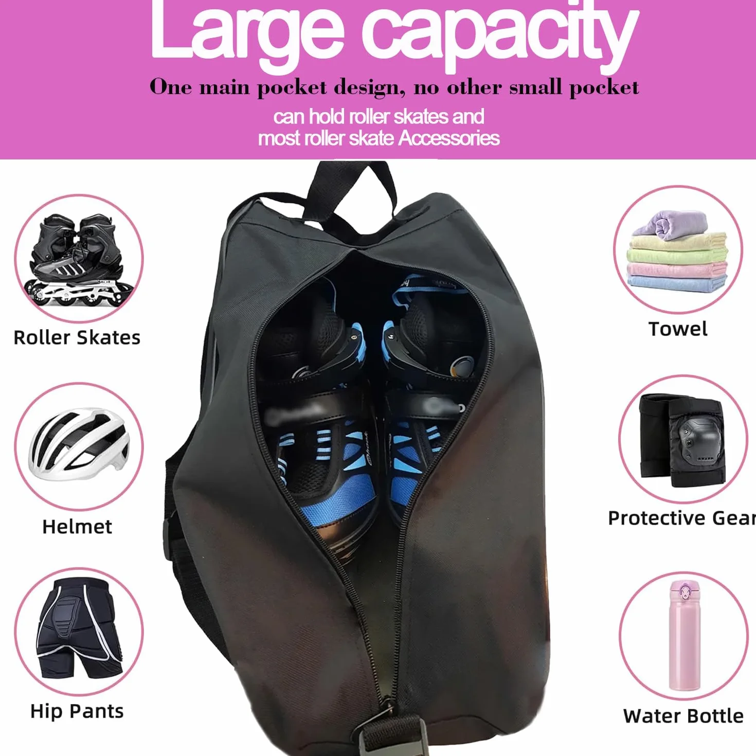 Bolsa de Patinaje de Ruedas Bolsa de Patinaje de Hielo Azul Tela Oxford Hidrófugo Bolsa para Patines 4 Ruedas Correa de Hombro Ajustable Bolsa Patines Línea