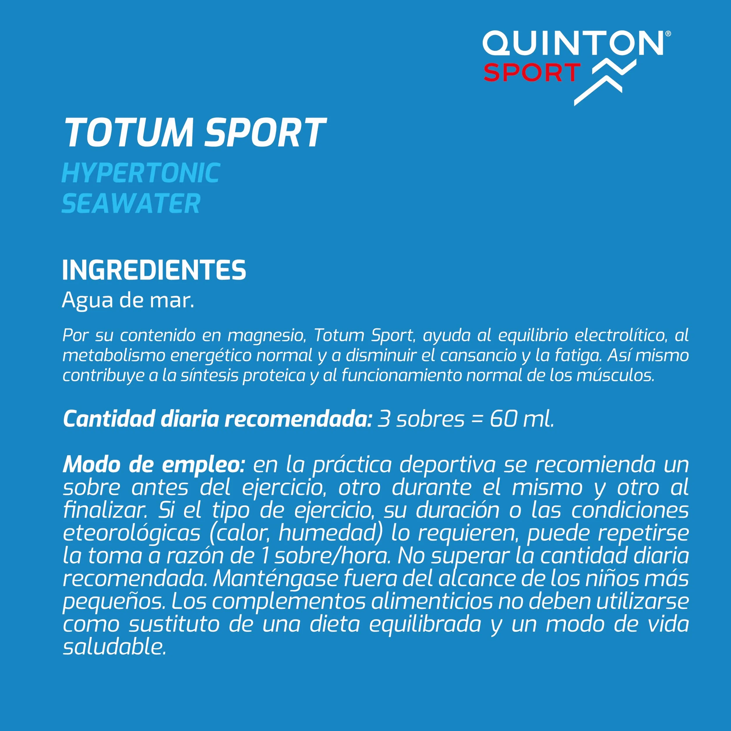 Quinton Sport Totum Sport Bebida Hipertónica Natural con Electrolitos Agua de Mar Hidratación Recuperación Muscular 10 Sticks