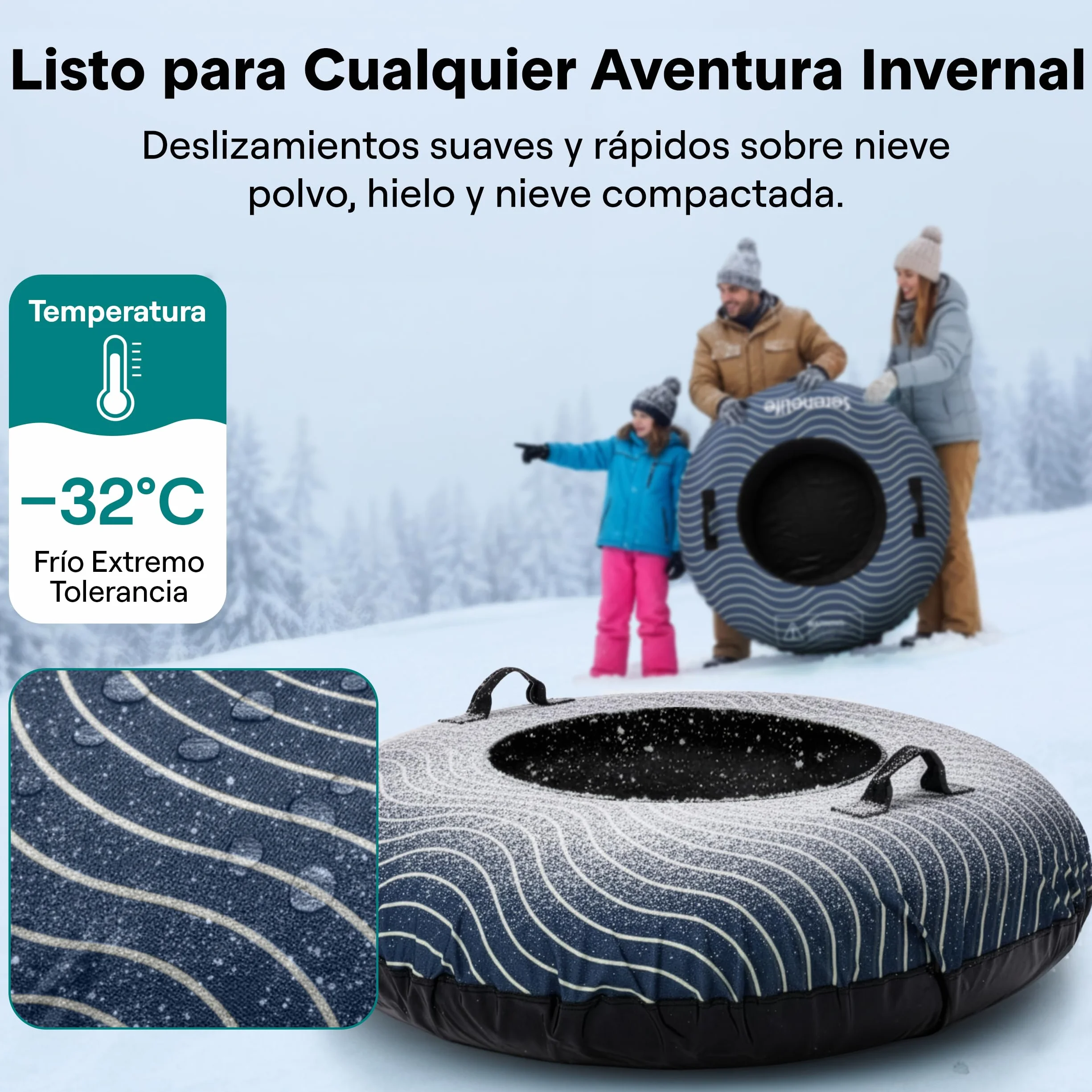 SereneLife Snowtube 101/112/122 cm Trineo Inflable para Niños y Adultos con Base de Plástico Resistente