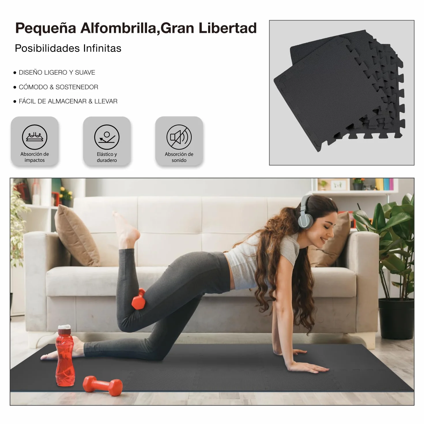 AIRHOP Juego de 18 Alfombrillas para Suelo de Gimnasio, Espuma EVA de Alta Densidad, Antideslizantes y de Alta amortiguación, Ideales para Yoga y Fitness, Gimnasio en casa, 30x30 cm