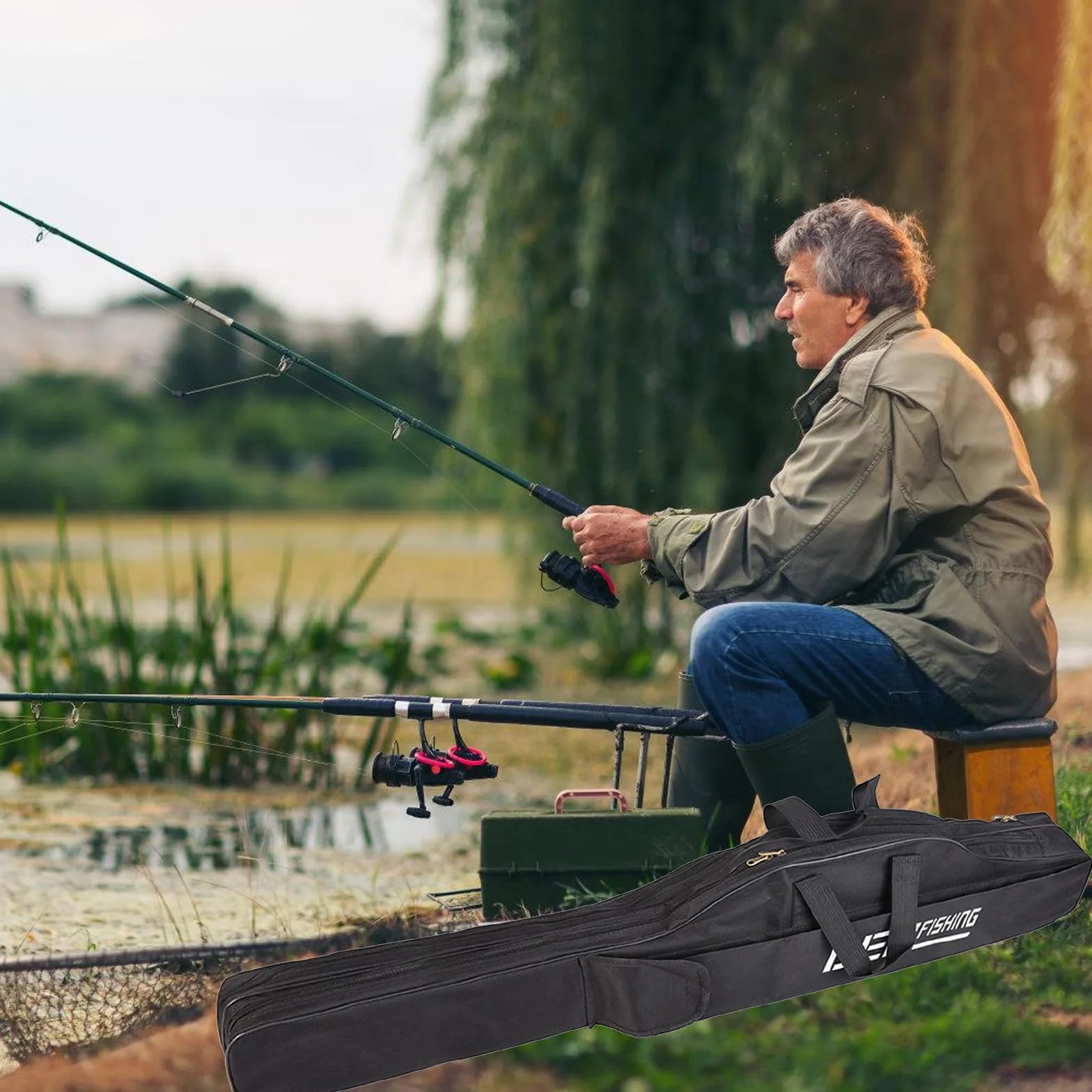 BORDEAG Caña De Pesca Portátil 150 cm, Bolsa Para Equipos y Soportes