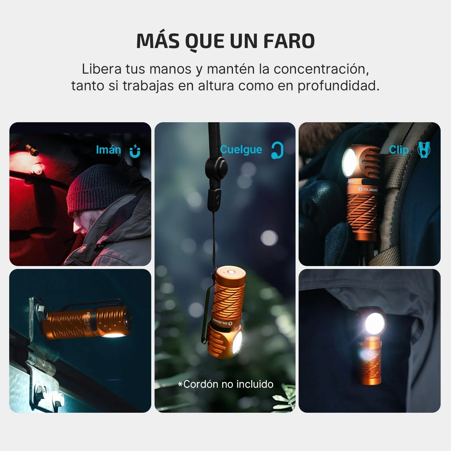OLIGHT Perun 3 Mini Linterna Frontal LED Recargable 1250 Lúmenes 155 Metros Blanco Frío Naranja