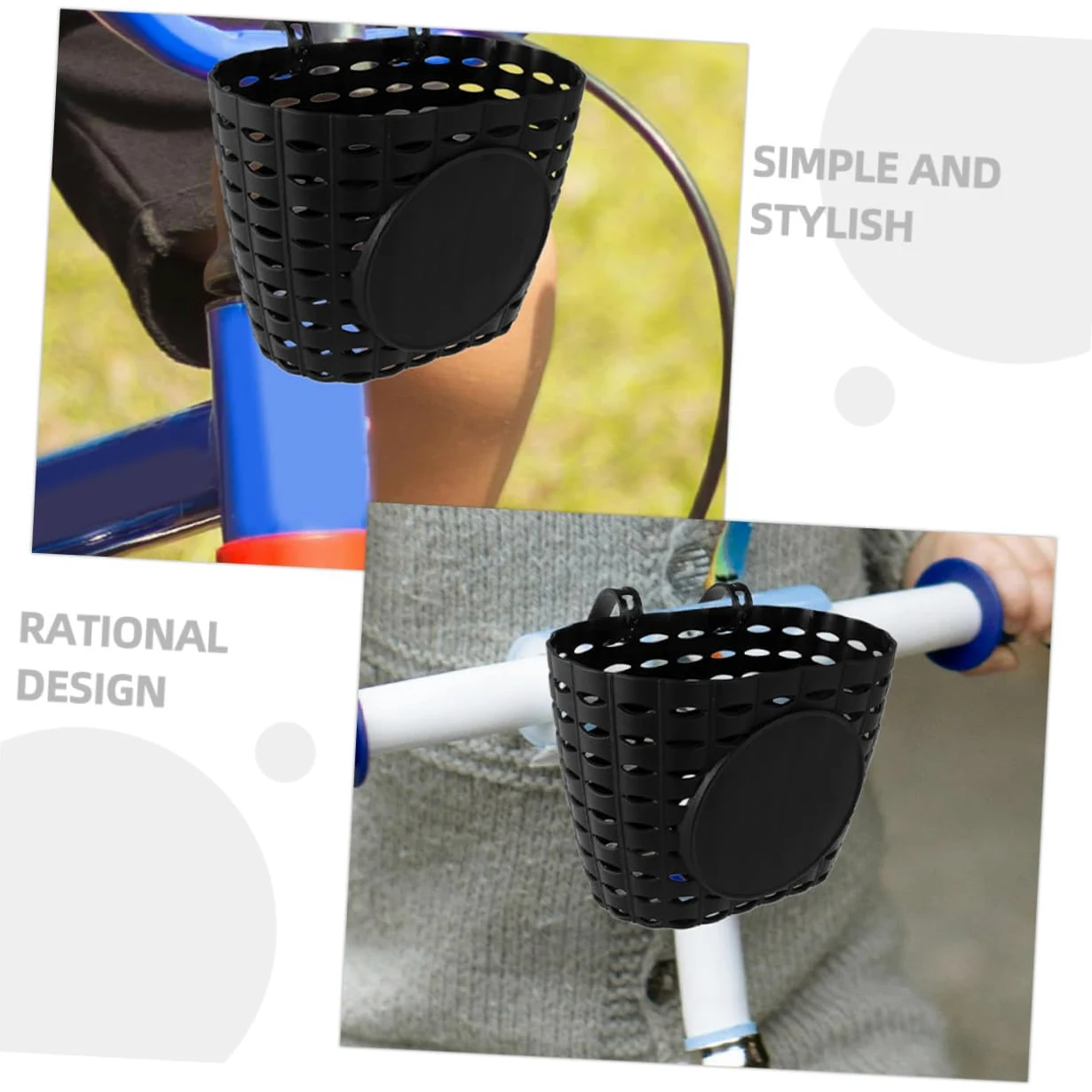 Cesta de Bicicleta para Niños de Plástico Negra Desmontable con Correa Ajustable para Accesorios de Bicicleta Cómoda y Segura