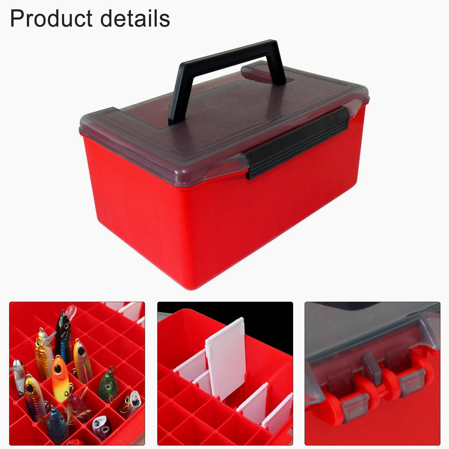 Caja de pesca con 52 rejillas, caja de aparejos de plástico, caja forrada de calamar, señuelos duros, caja de herramientas, organizadores de almacenamiento de pesca portátiles