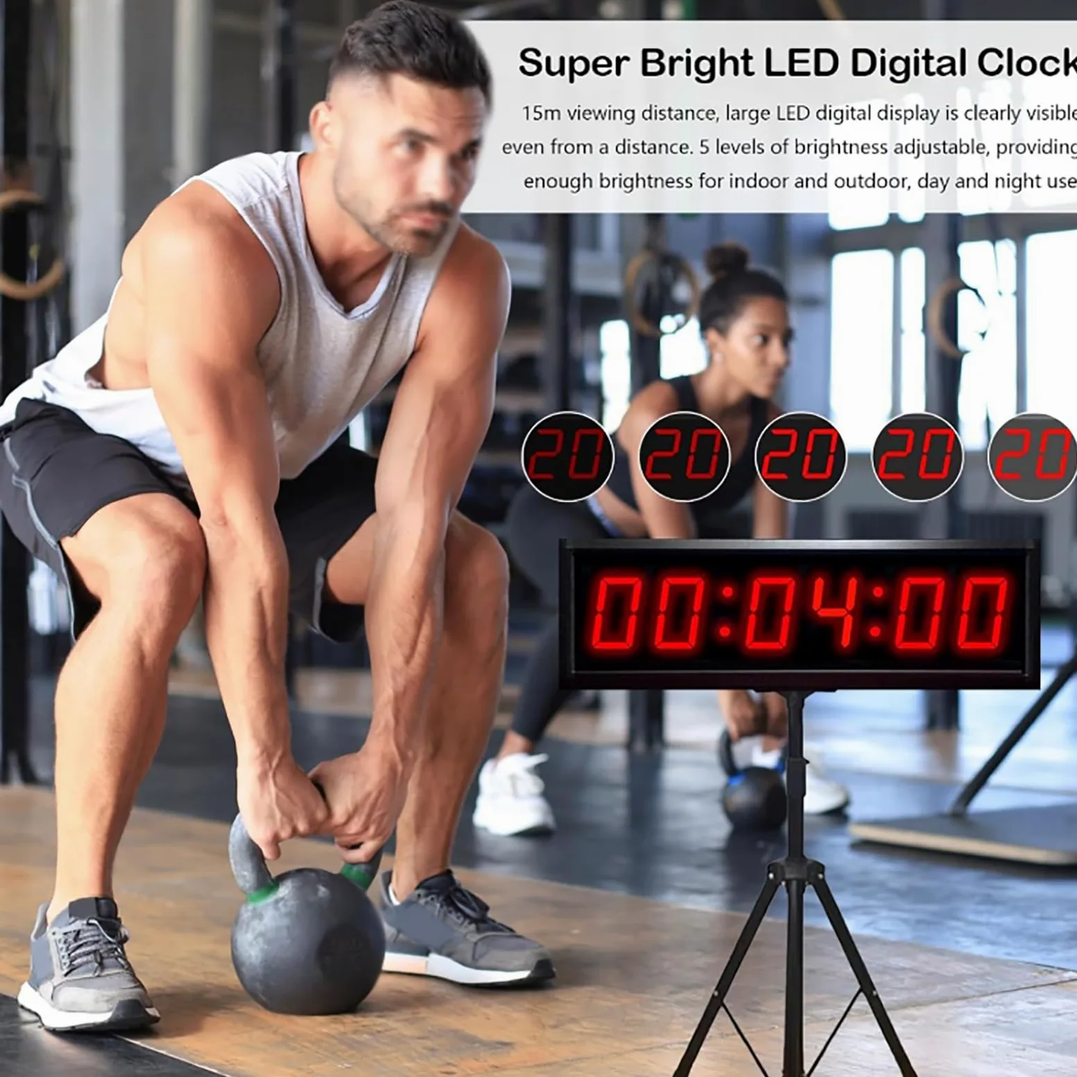 Cronómetro digital con control remoto, sincronización cíclica, pantalla LED, brillo ajustable, almacenamiento de memoria y recordatorio intermedio para deportes y juegos