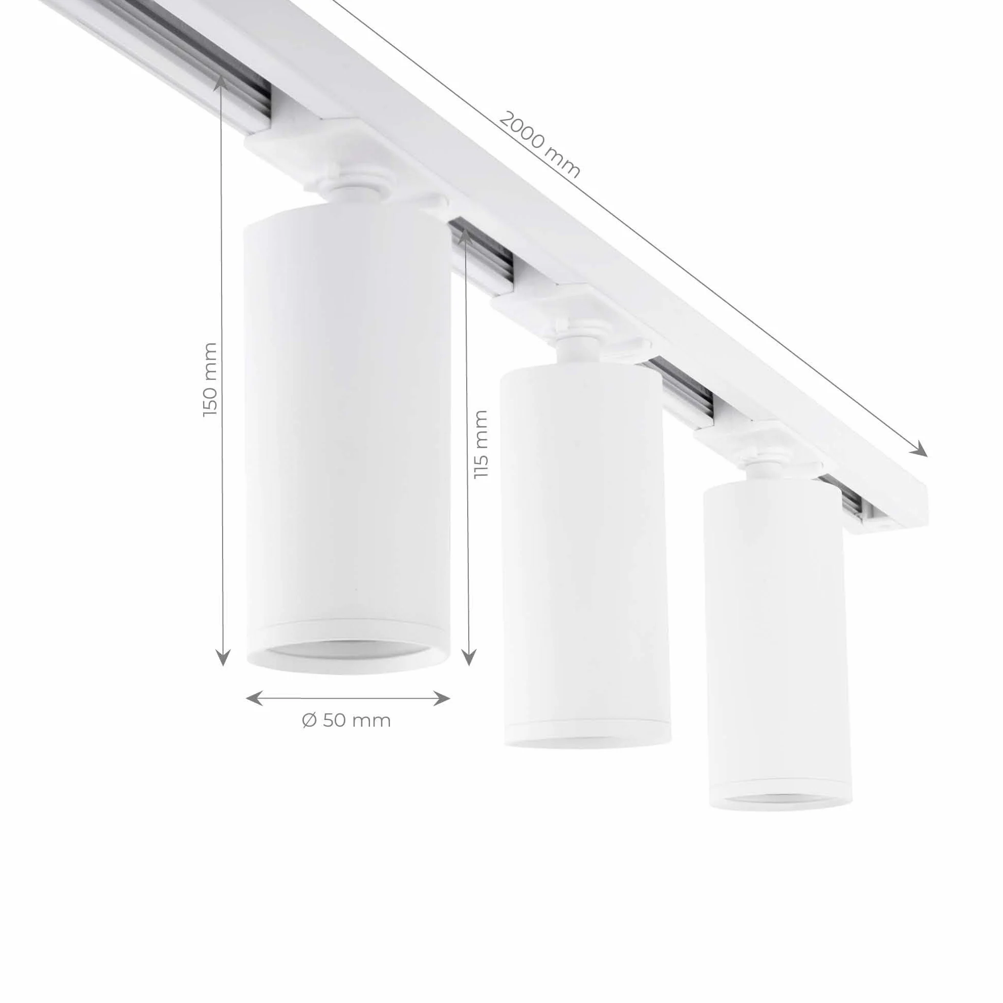 Ledvion Sistema de rieles iluminacion 2m Carril Monofasico Blanco 4x Foco techo Orientable GU10